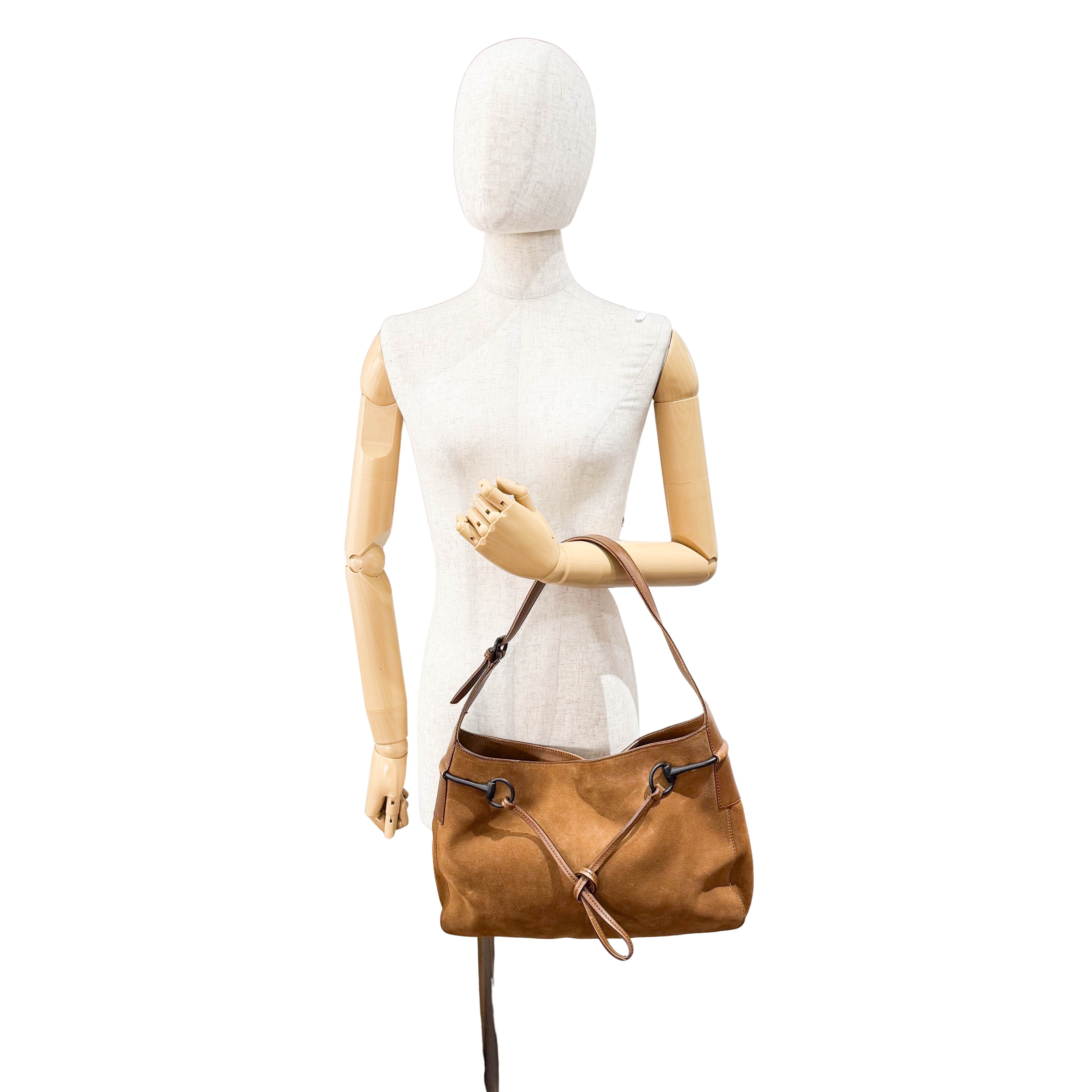 Horsebit Hobo Brown Suede Shoulder Bag
