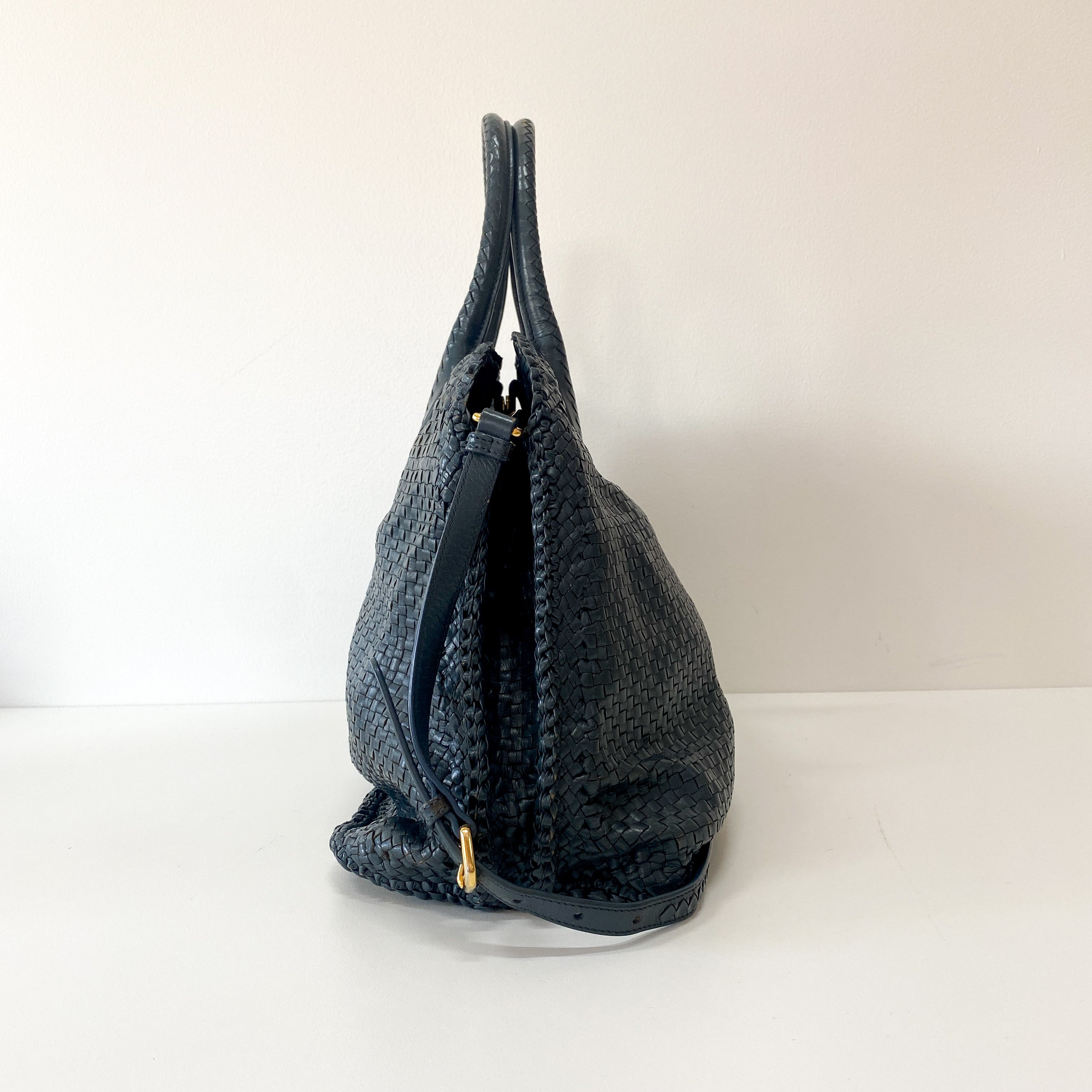 Grey Woven Leather Bag