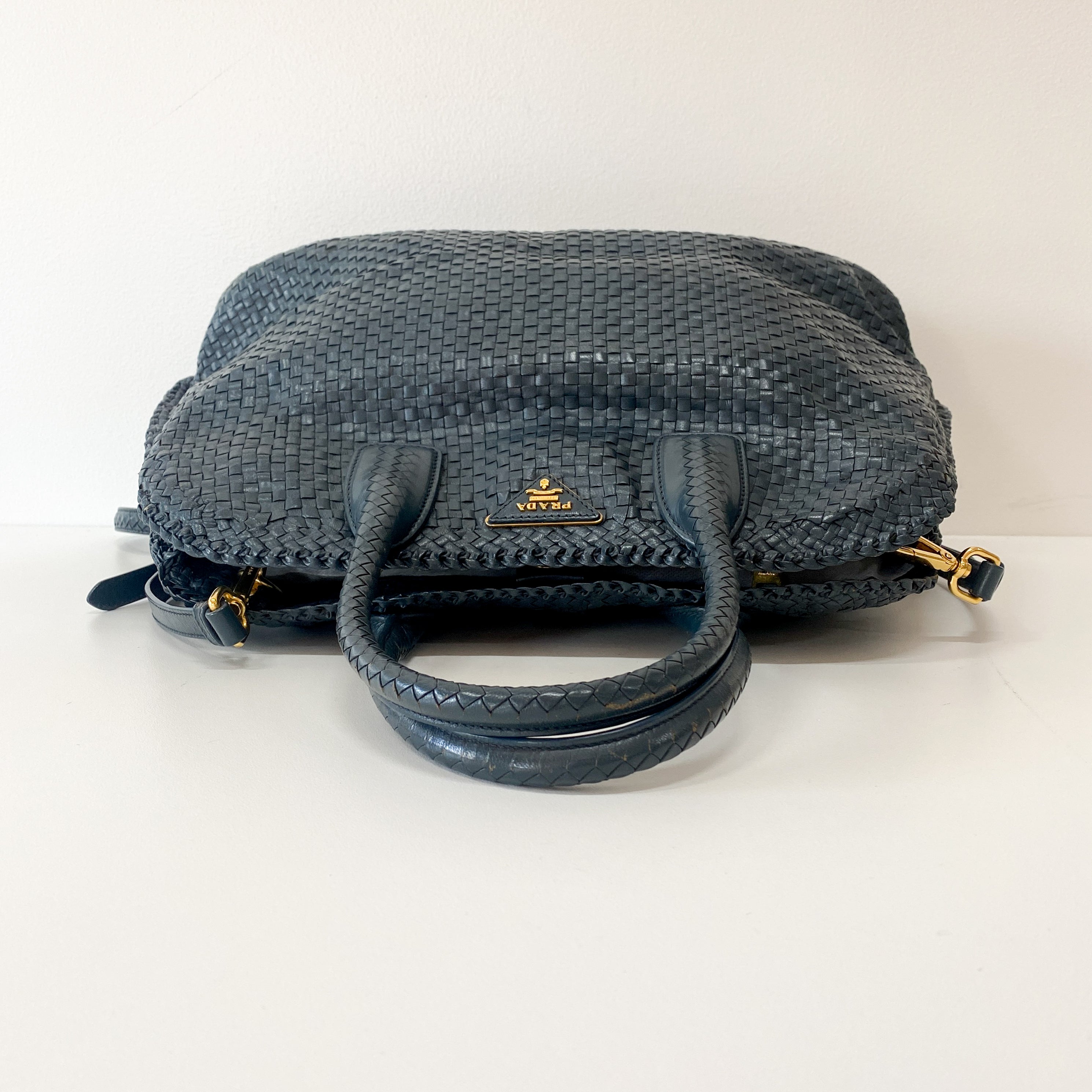 Grey Woven Leather Bag