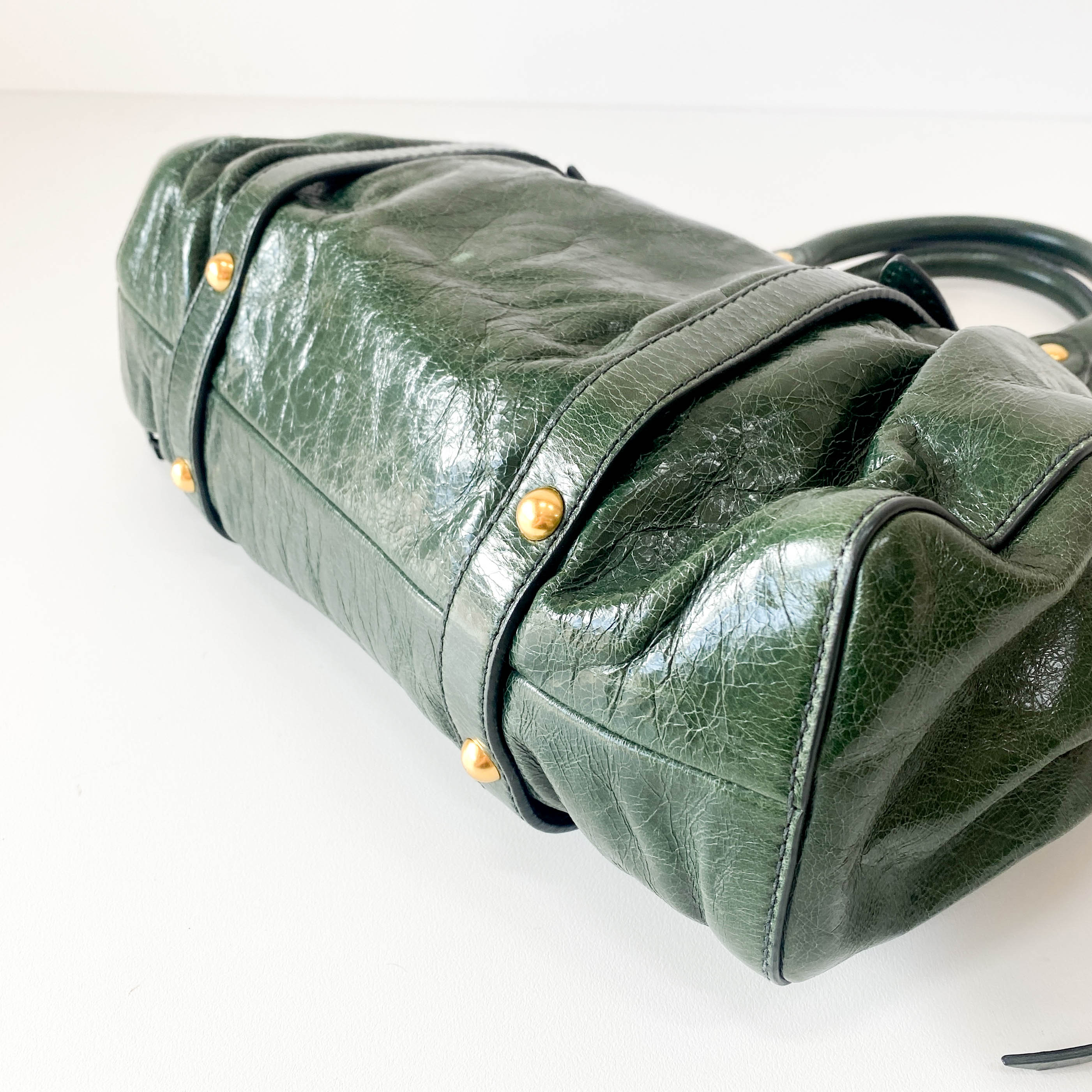 Vitello Bauletto Emerald Green Handle Bag