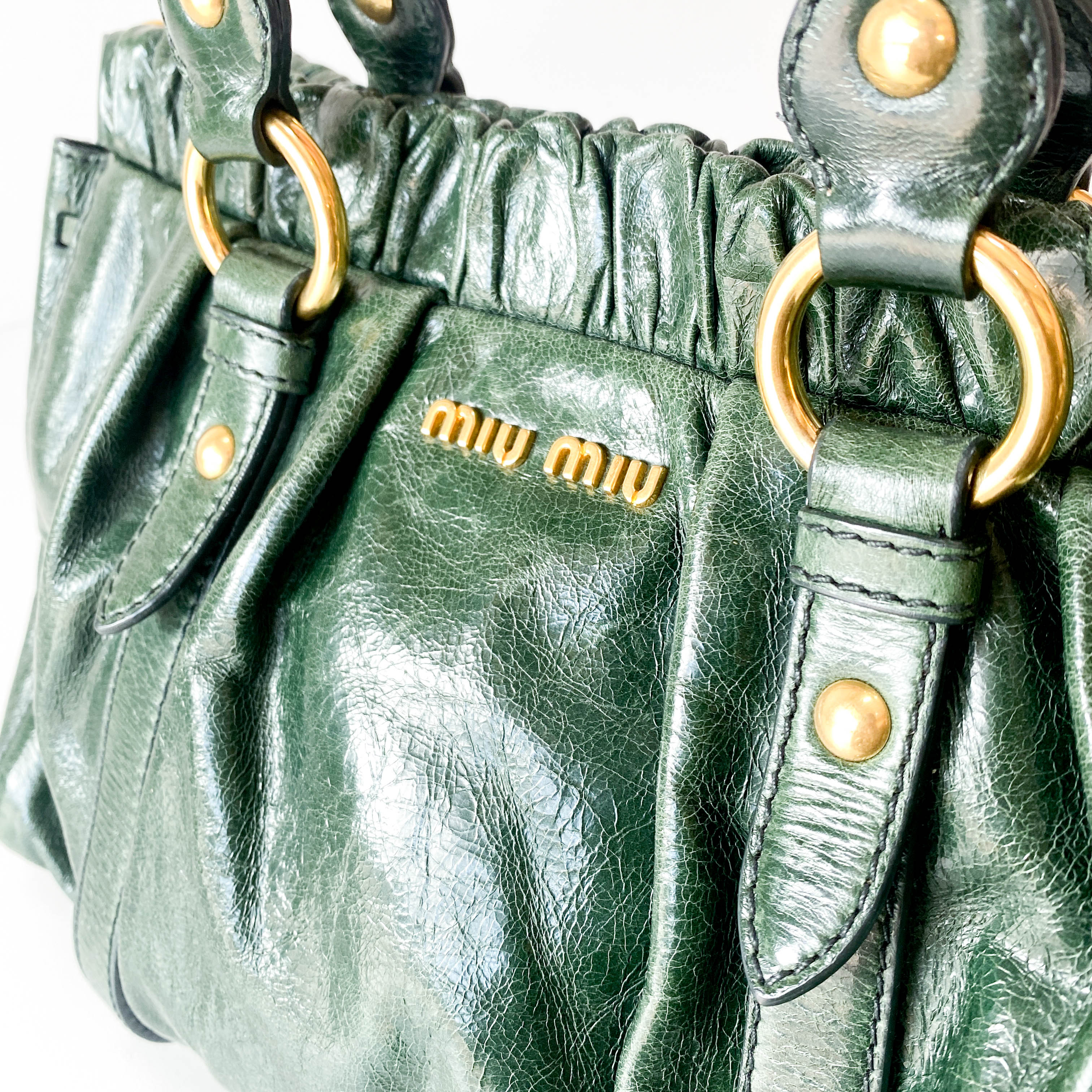 Vitello Bauletto Emerald Green Handle Bag