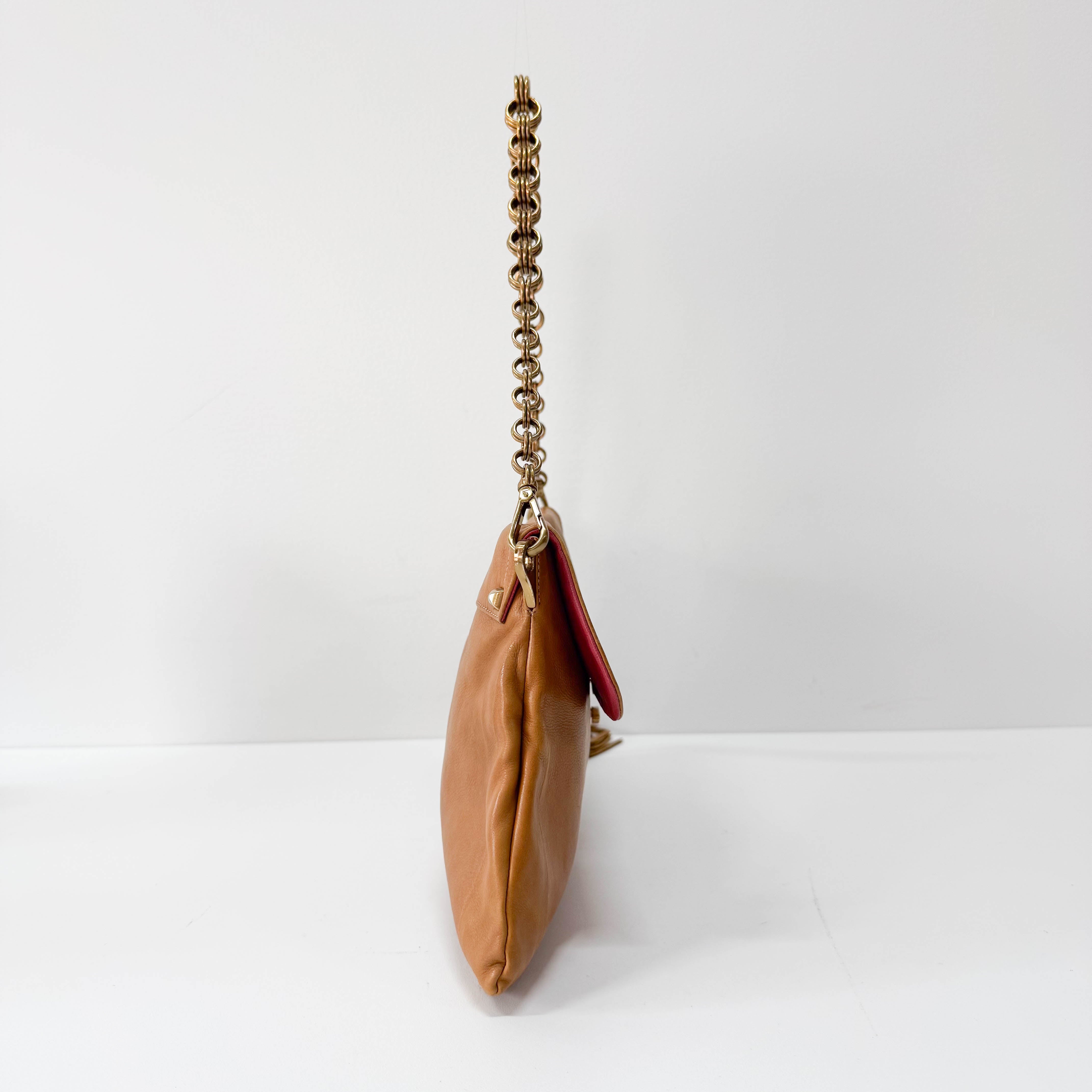 Brown Leather Chain Tassel Shoulder Bag