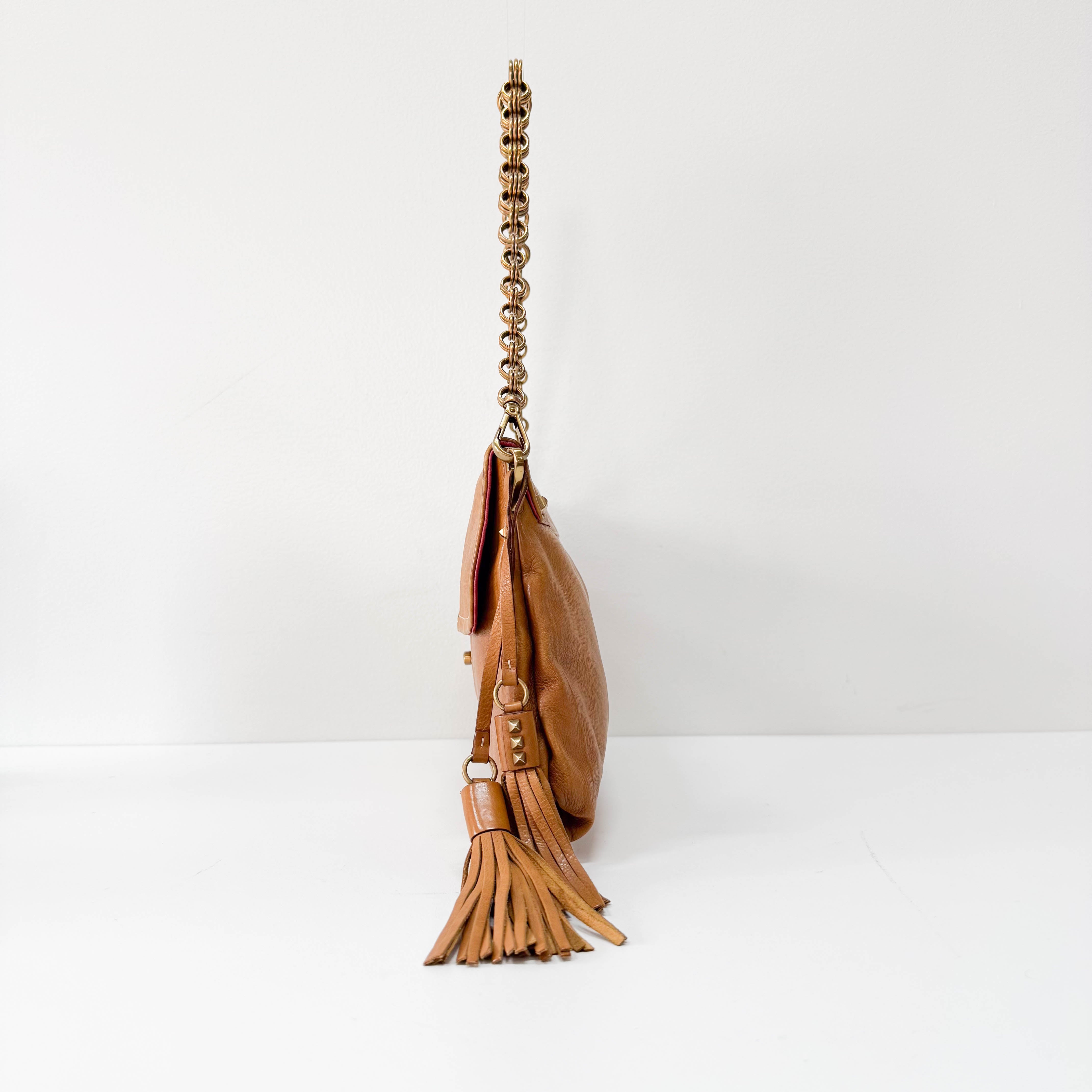 Brown Leather Chain Tassel Shoulder Bag