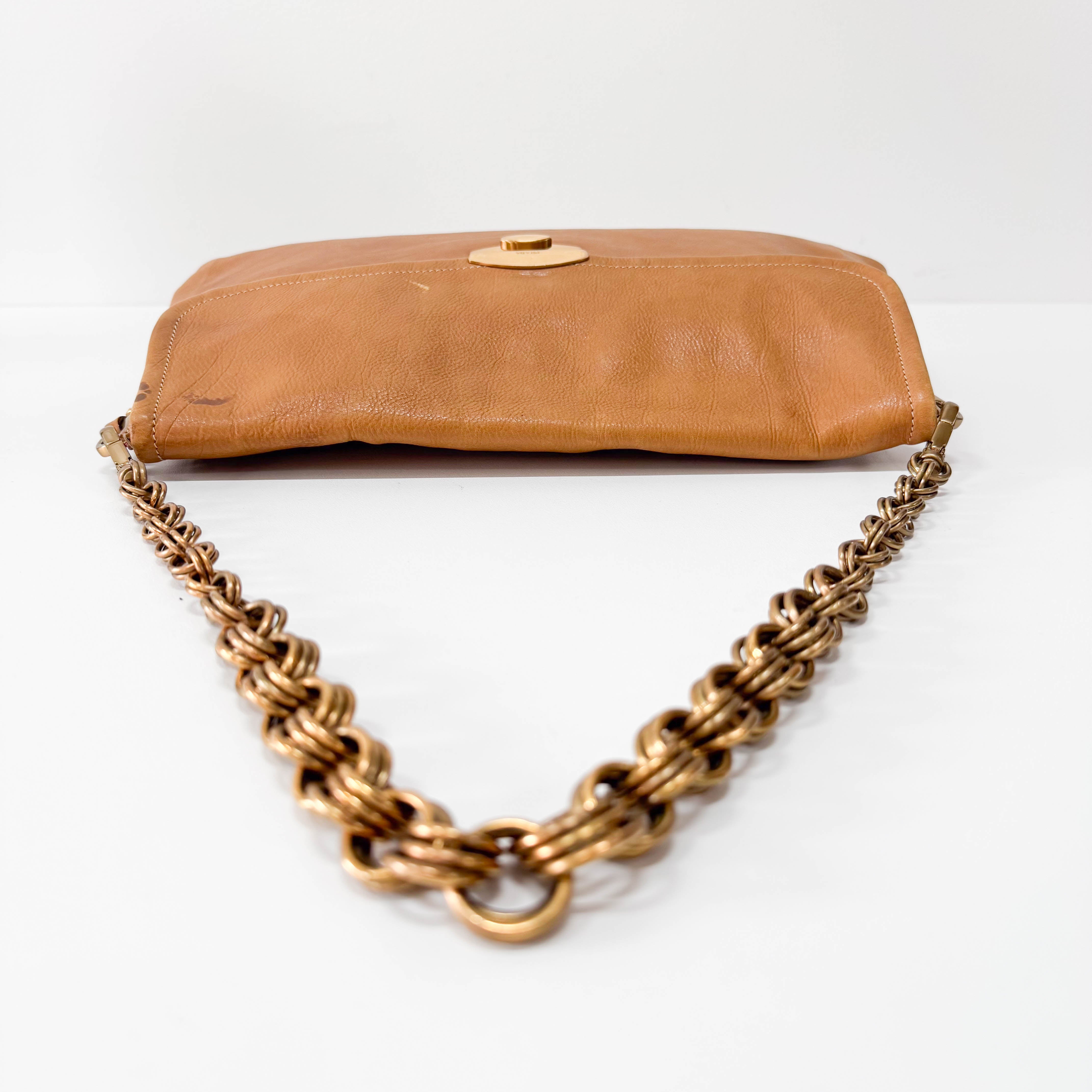 Brown Leather Chain Tassel Shoulder Bag