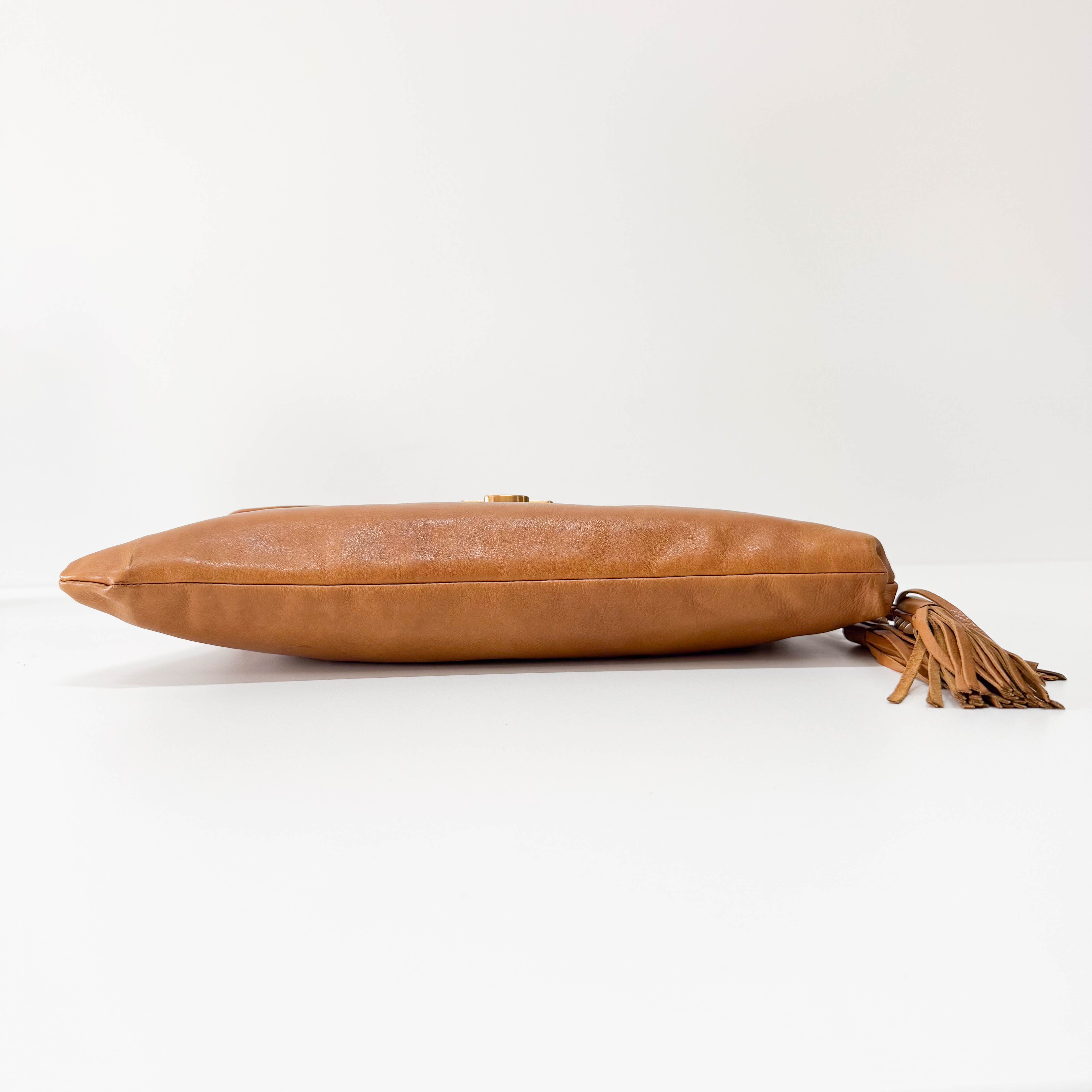 Brown Leather Chain Tassel Shoulder Bag