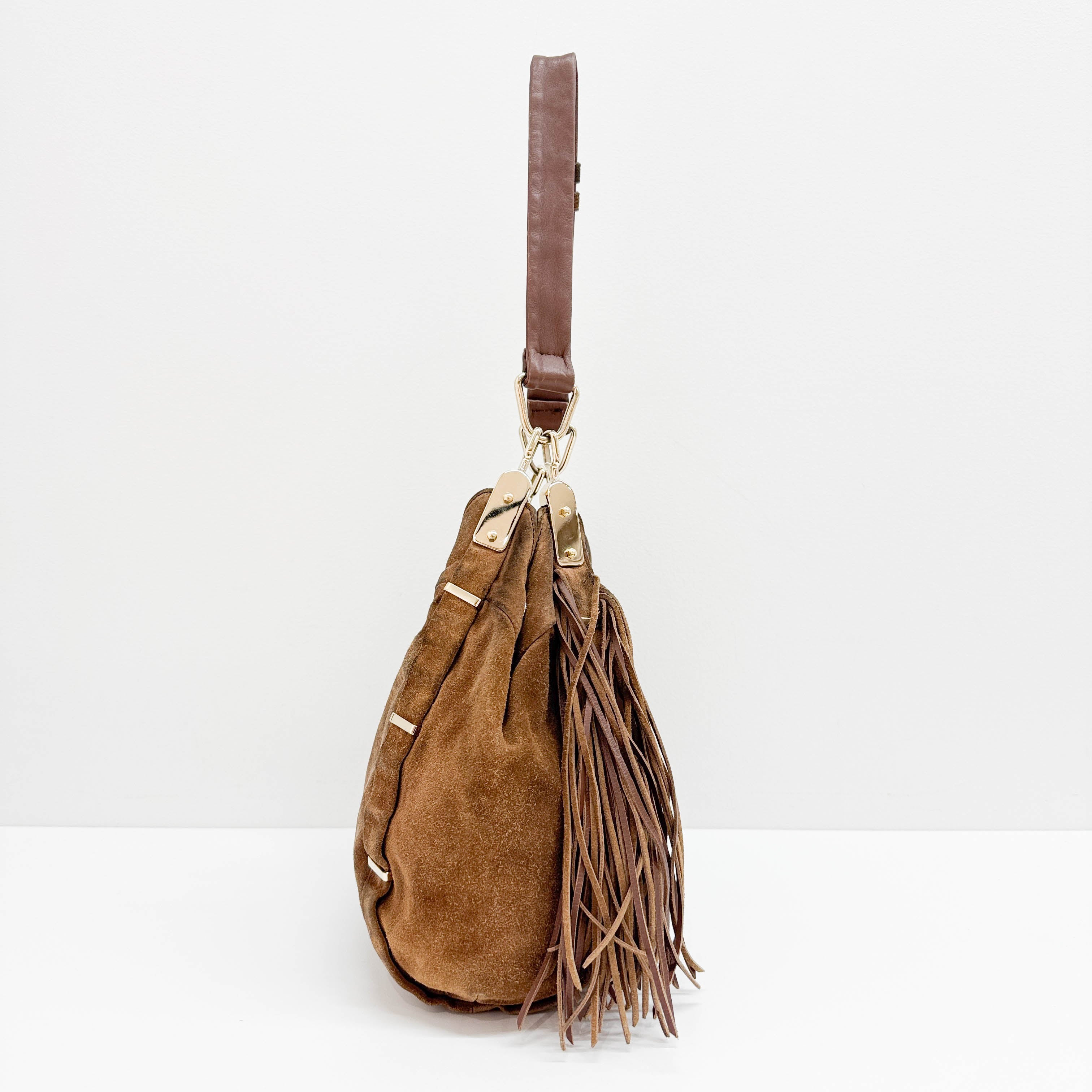 Fringe Brown Suede Shoulder Bag