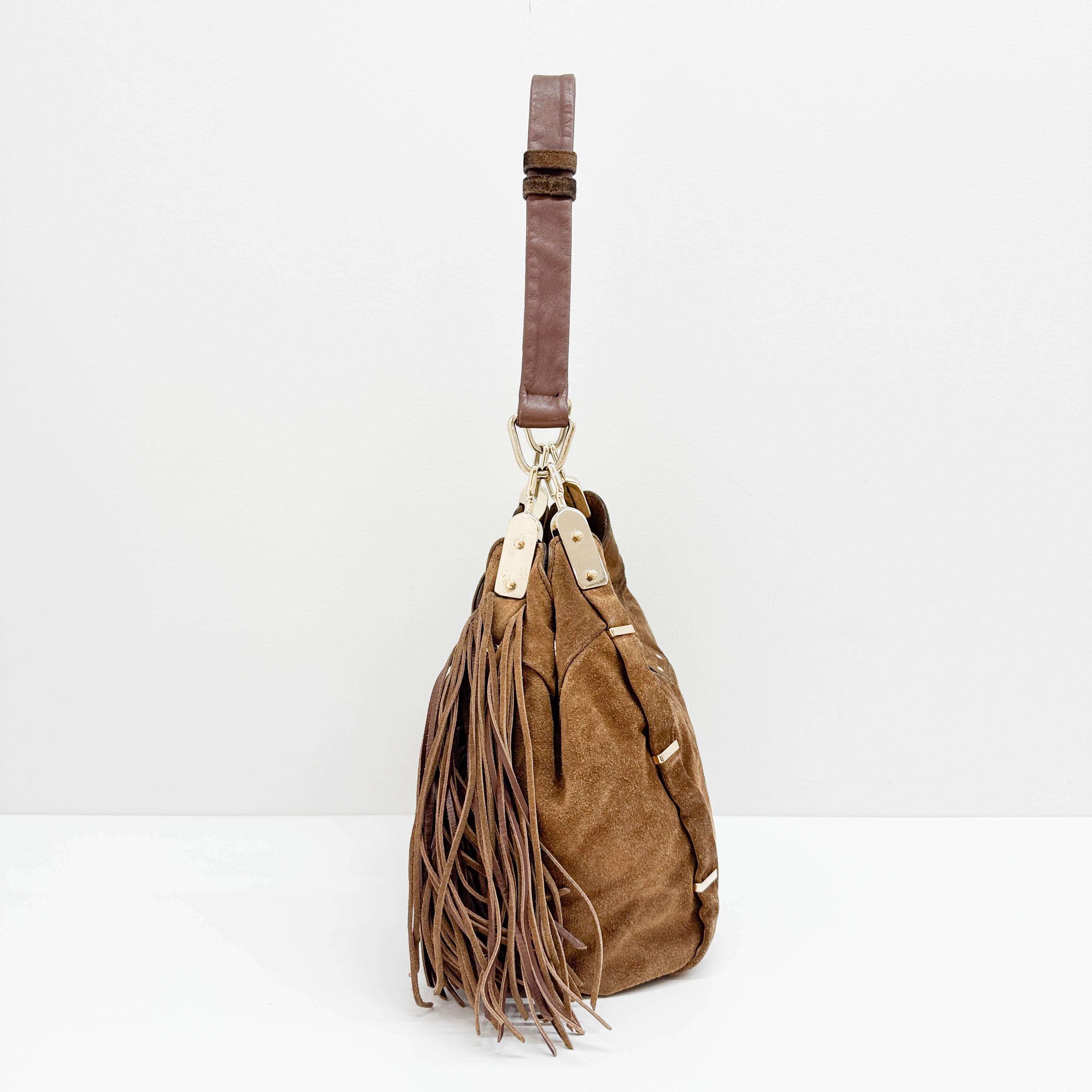 Fringe Brown Suede Shoulder Bag