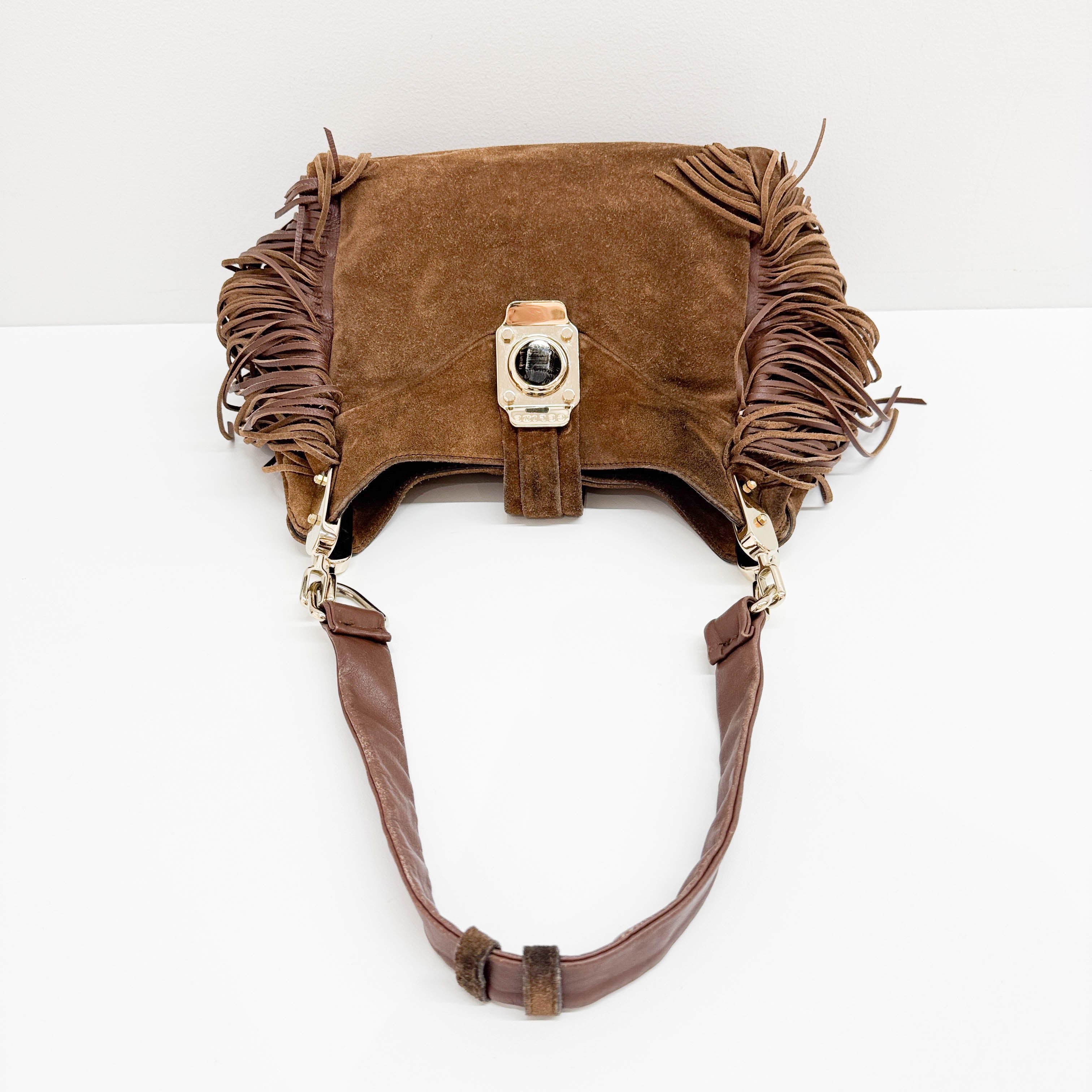 Fringe Brown Suede Shoulder Bag