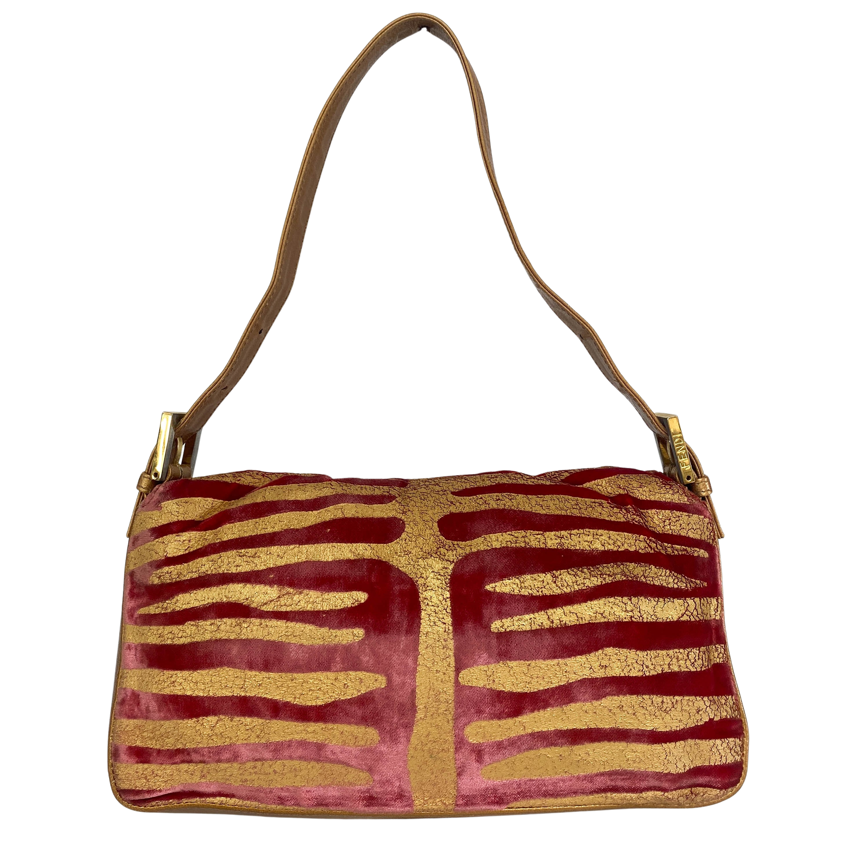 Baguette Red Tiger Gold Zebra Pattern Leather / Velvet Shoulder Bag