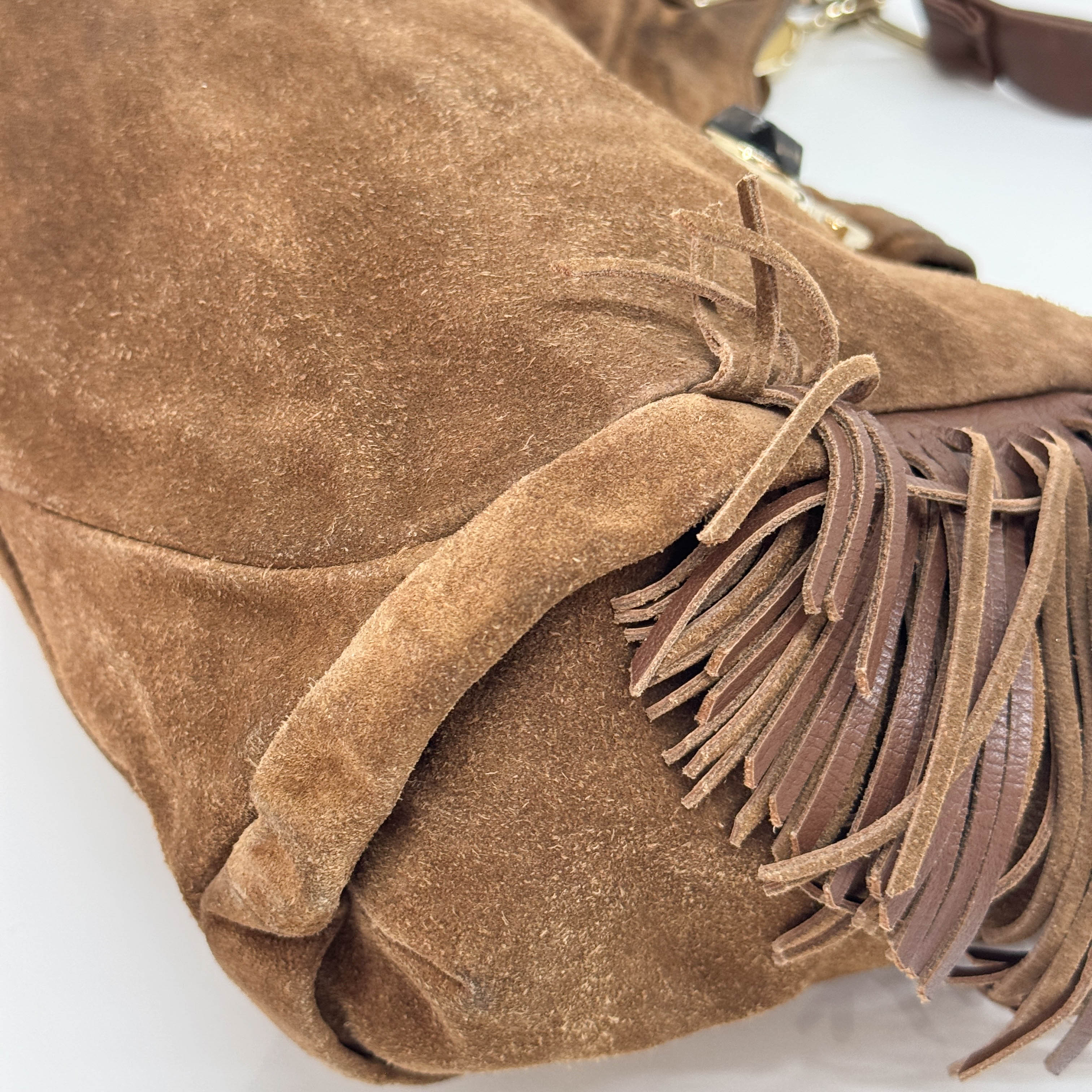 Fringe Brown Suede Shoulder Bag
