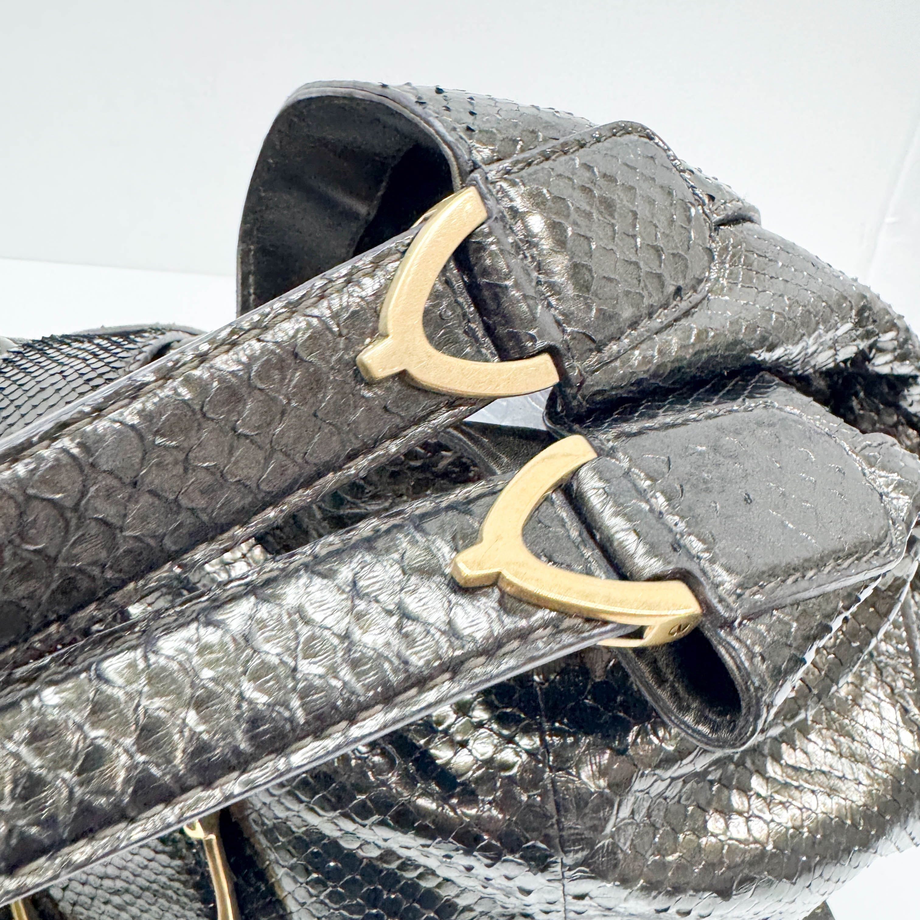 Stirrup Dark Bronze Python Embossed Leather Hobo Shoulder Bag