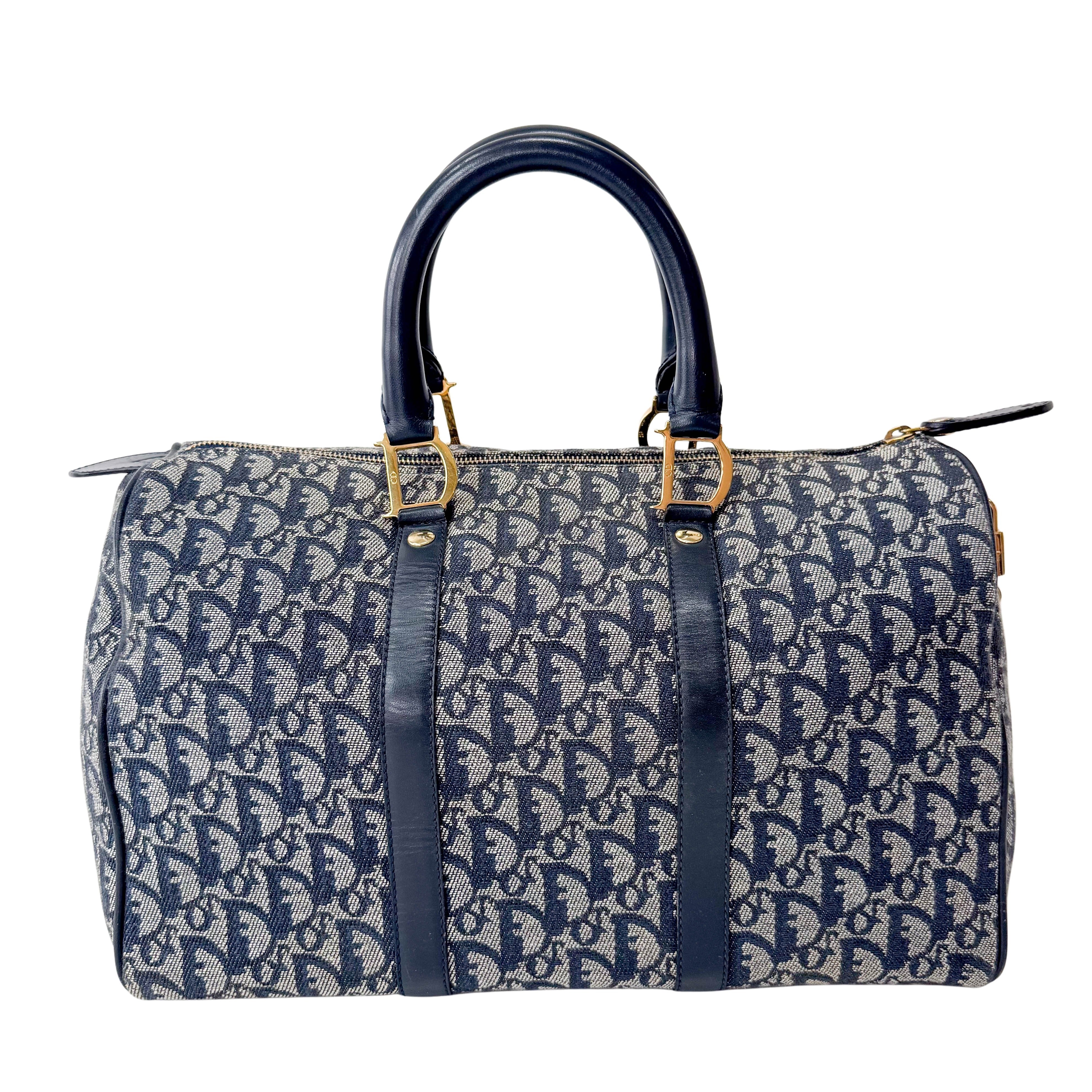 Trotter Boston Navy Oblique Tweed Shoulder Bag