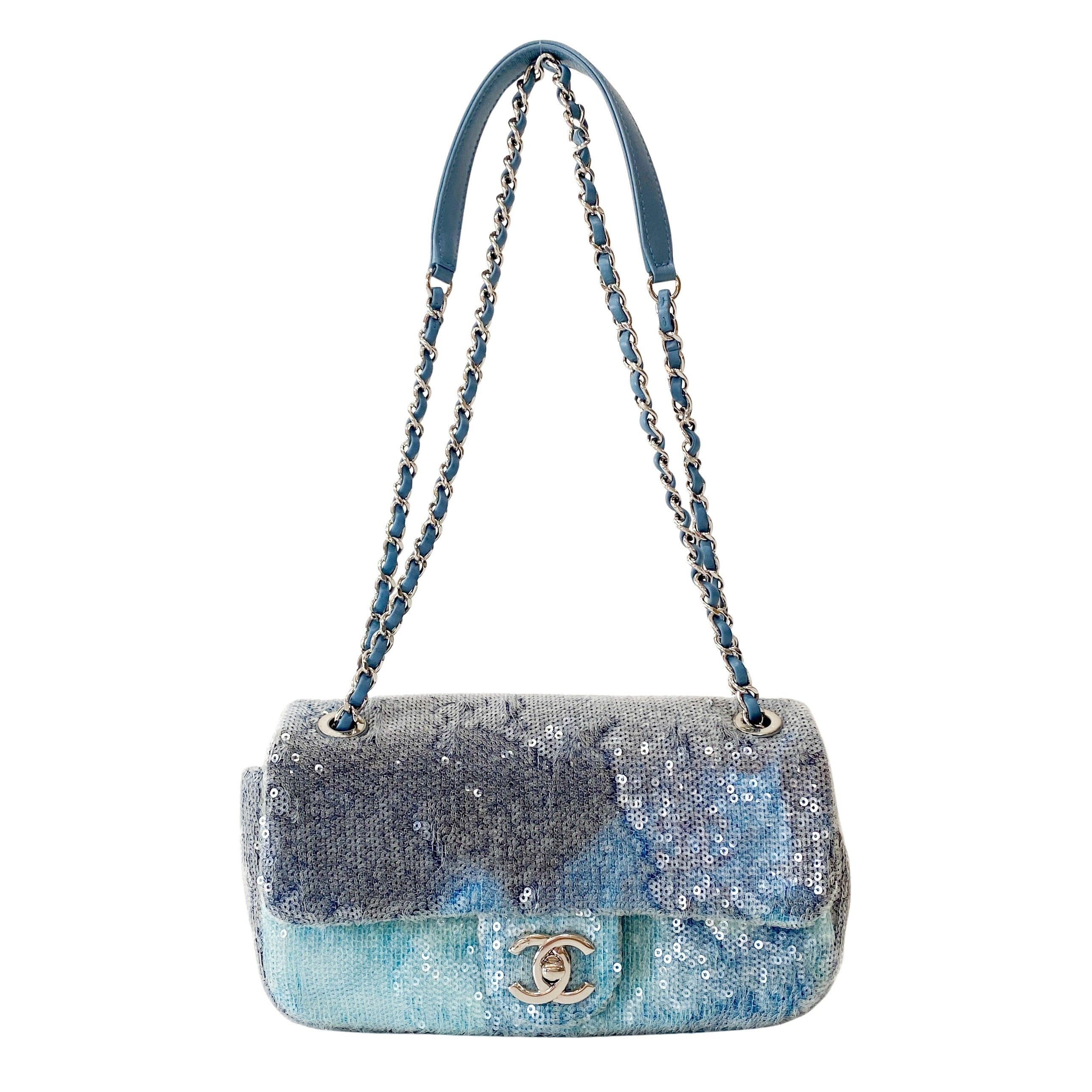 Waterfall Timeless Classic Single Flap Blue Sequin Bag
