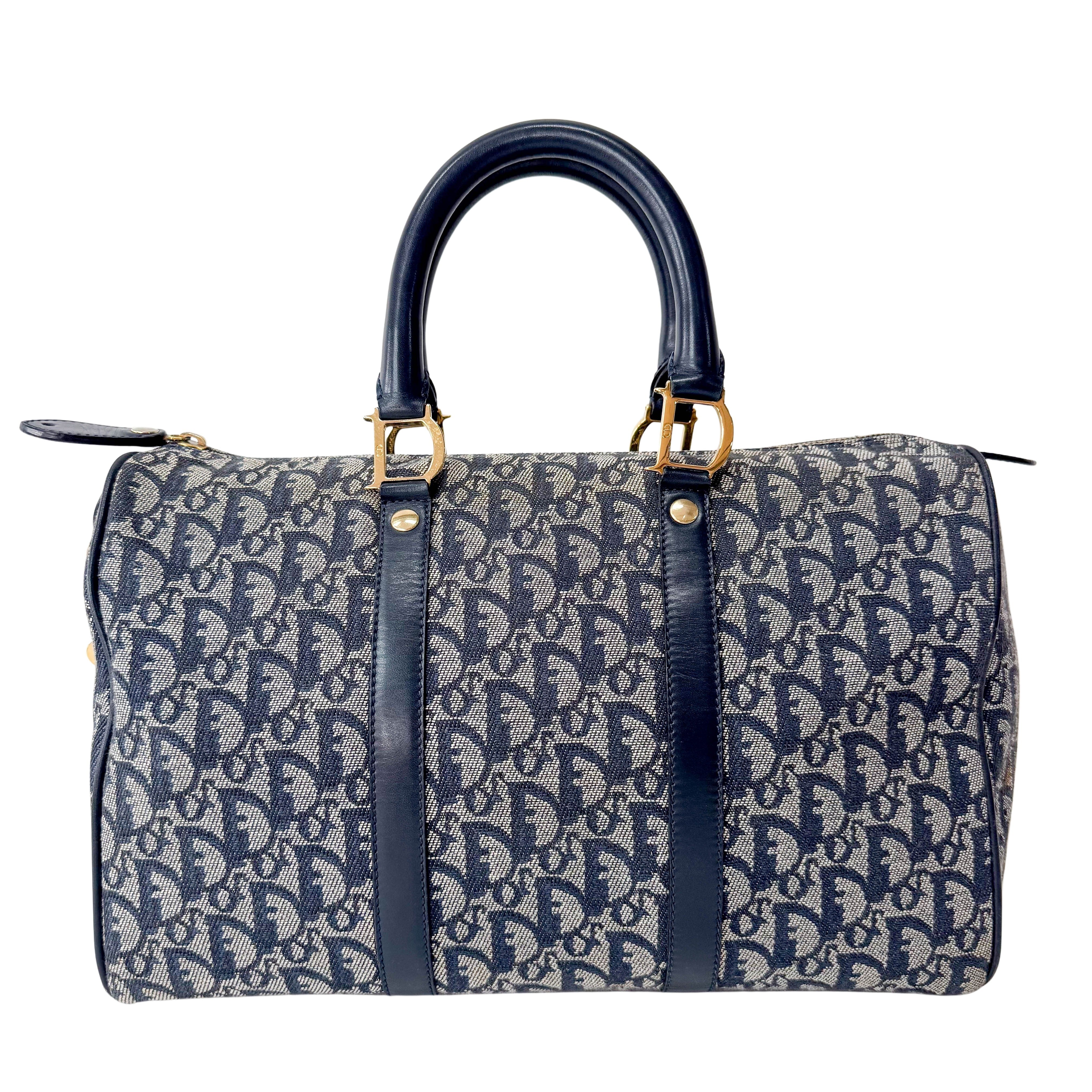 Trotter Boston Navy Oblique Tweed Shoulder Bag