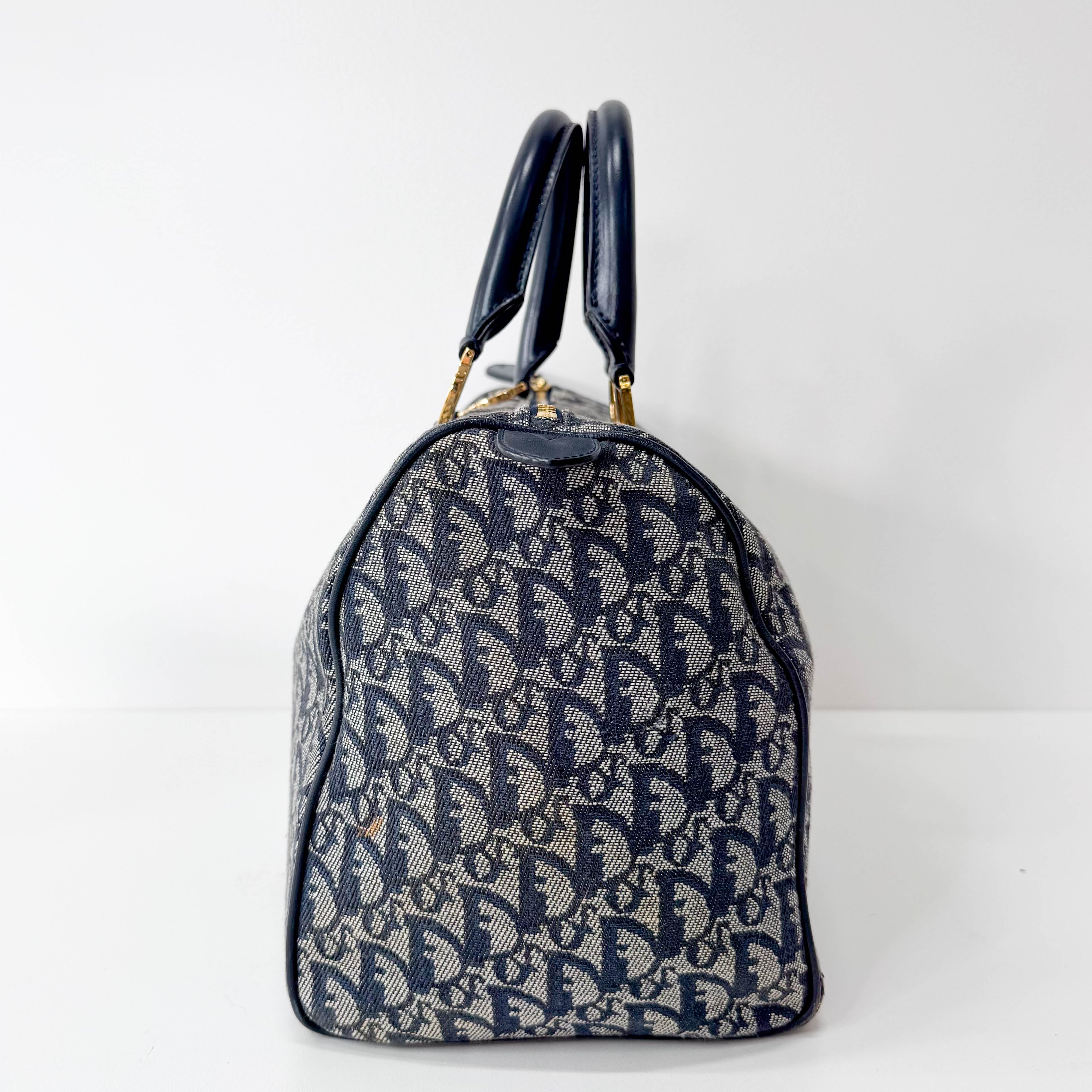 Trotter Boston Navy Oblique Tweed Shoulder Bag