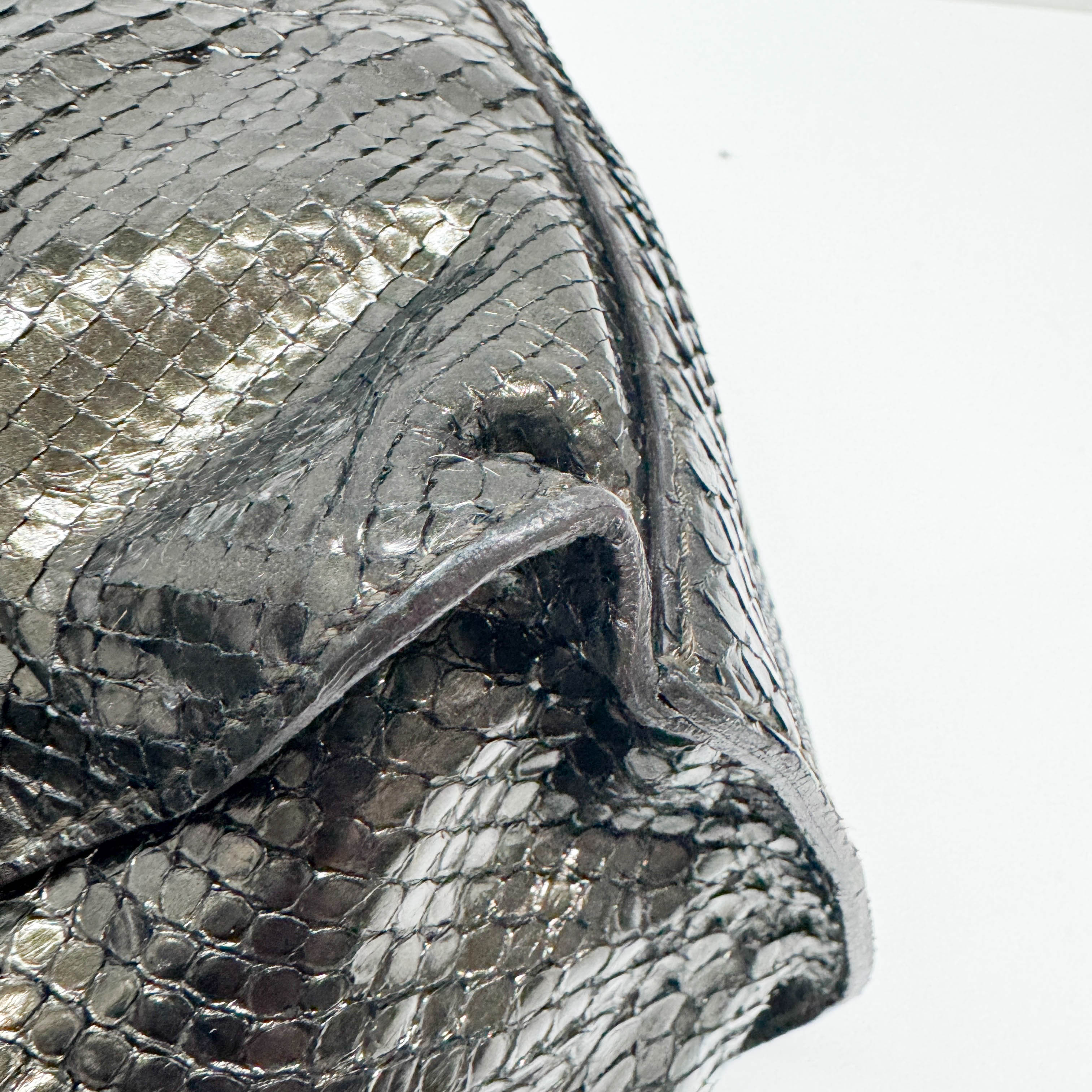 Stirrup Dark Bronze Python Embossed Leather Hobo Shoulder Bag