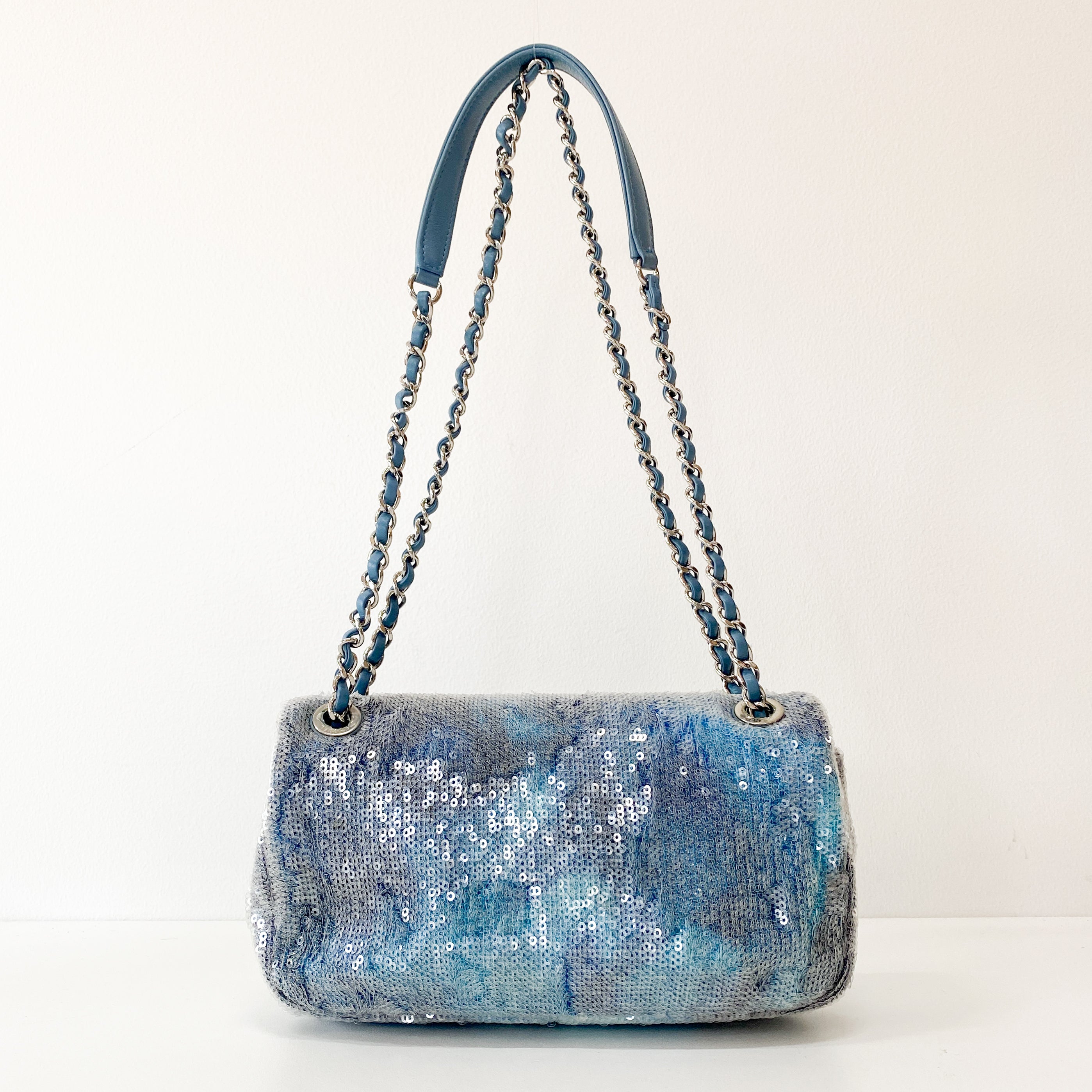 Waterfall Timeless Classic Single Flap Blue Sequin Bag