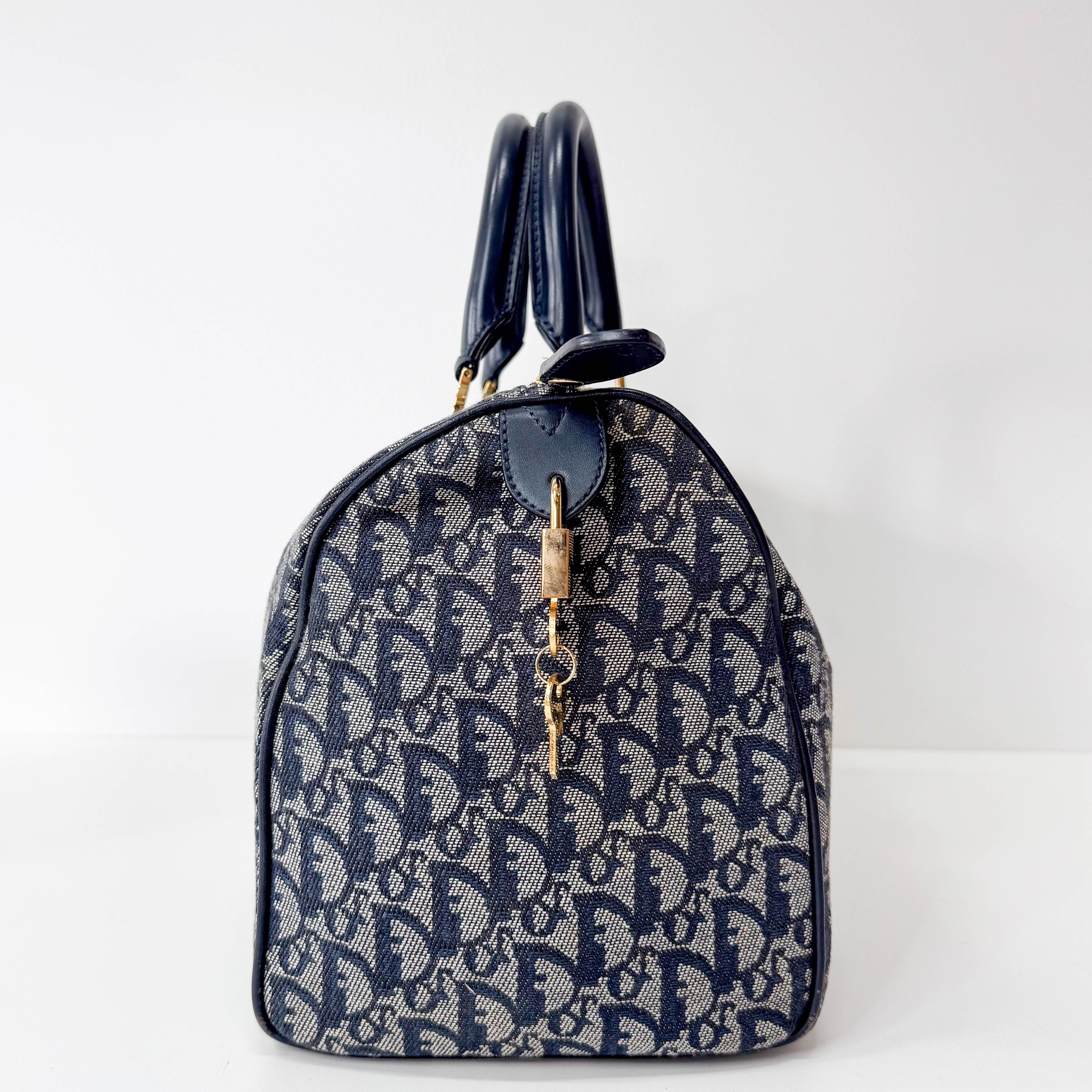 Trotter Boston Navy Oblique Tweed Shoulder Bag