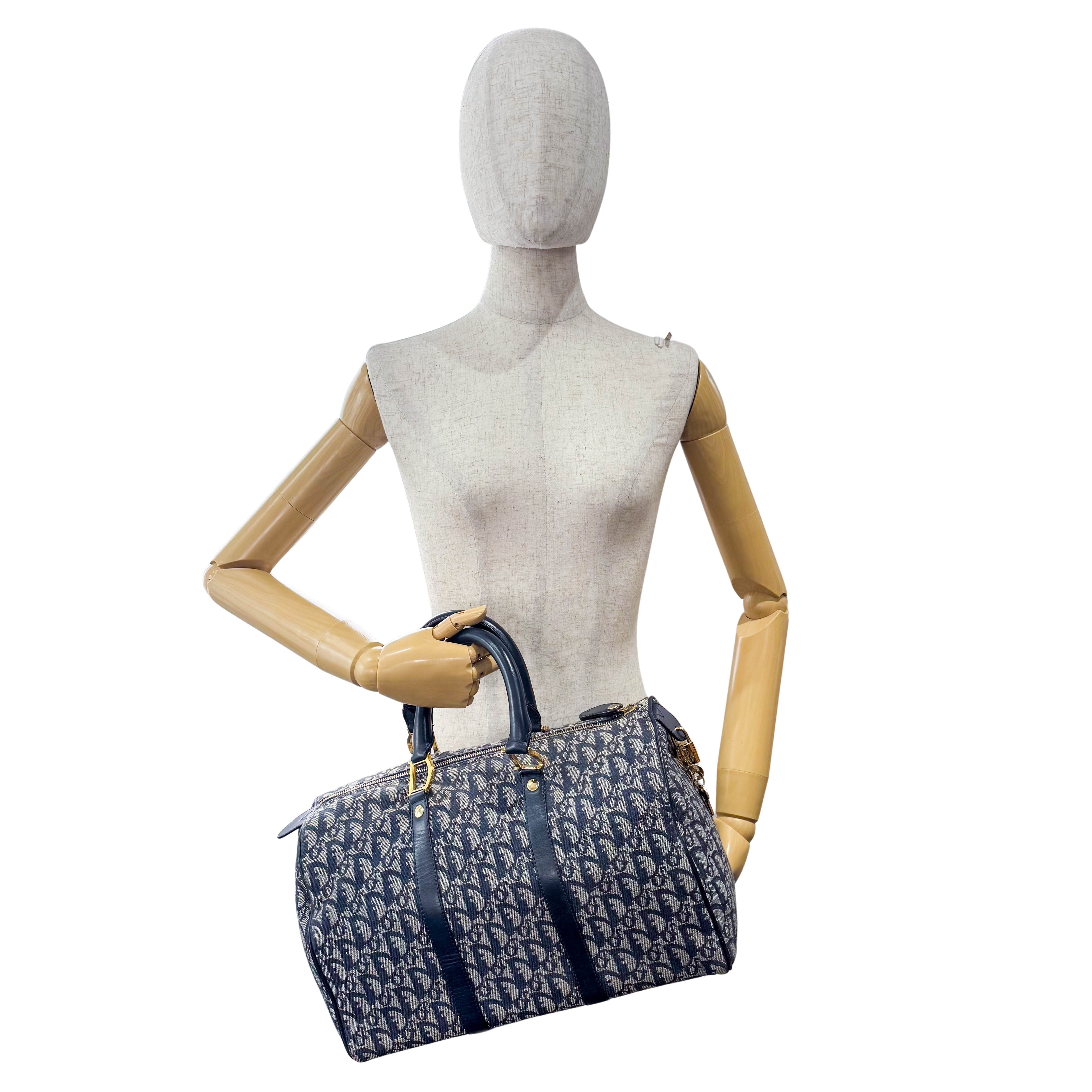 Trotter Boston Navy Oblique Tweed Shoulder Bag