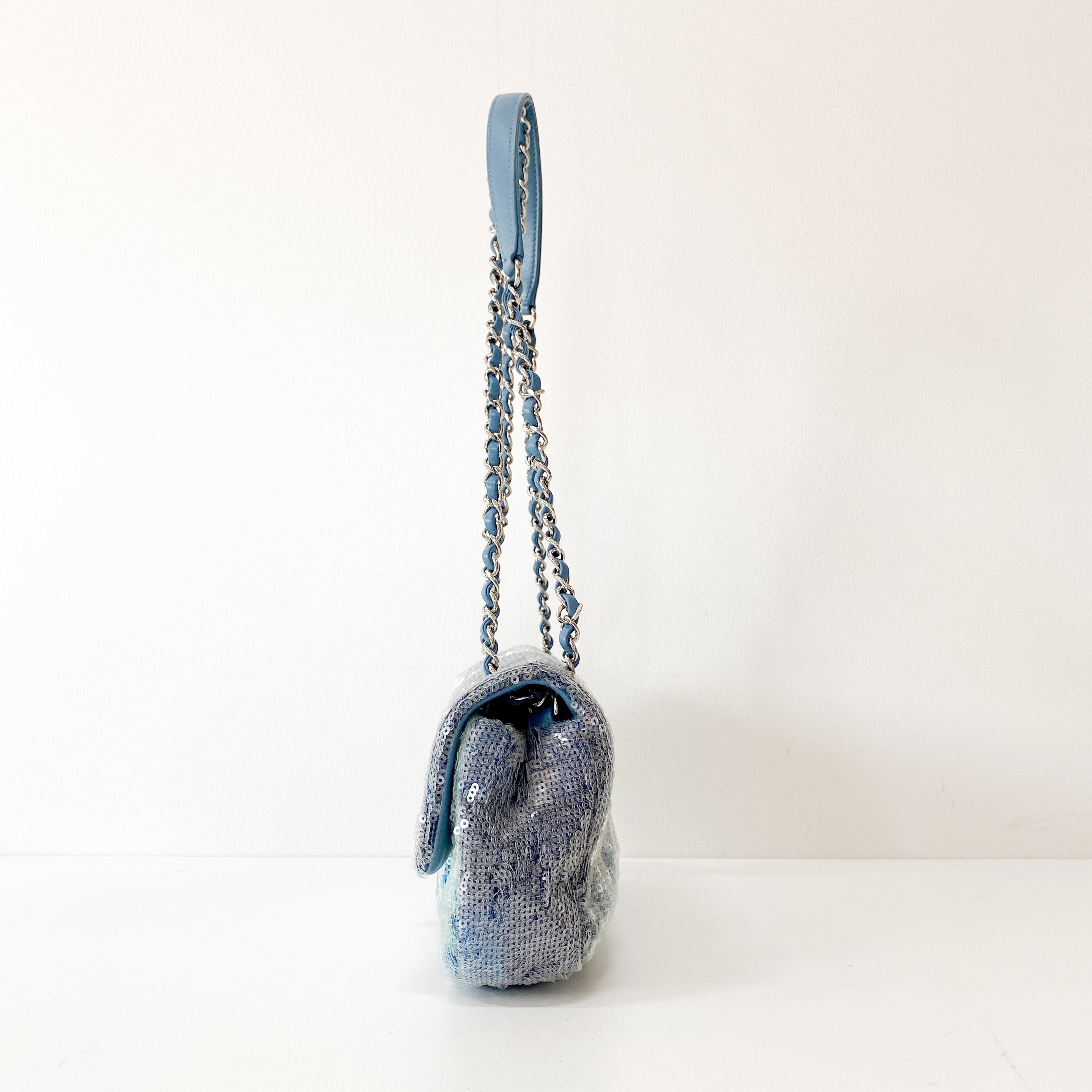 Waterfall Timeless Classic Single Flap Blue Sequin Bag