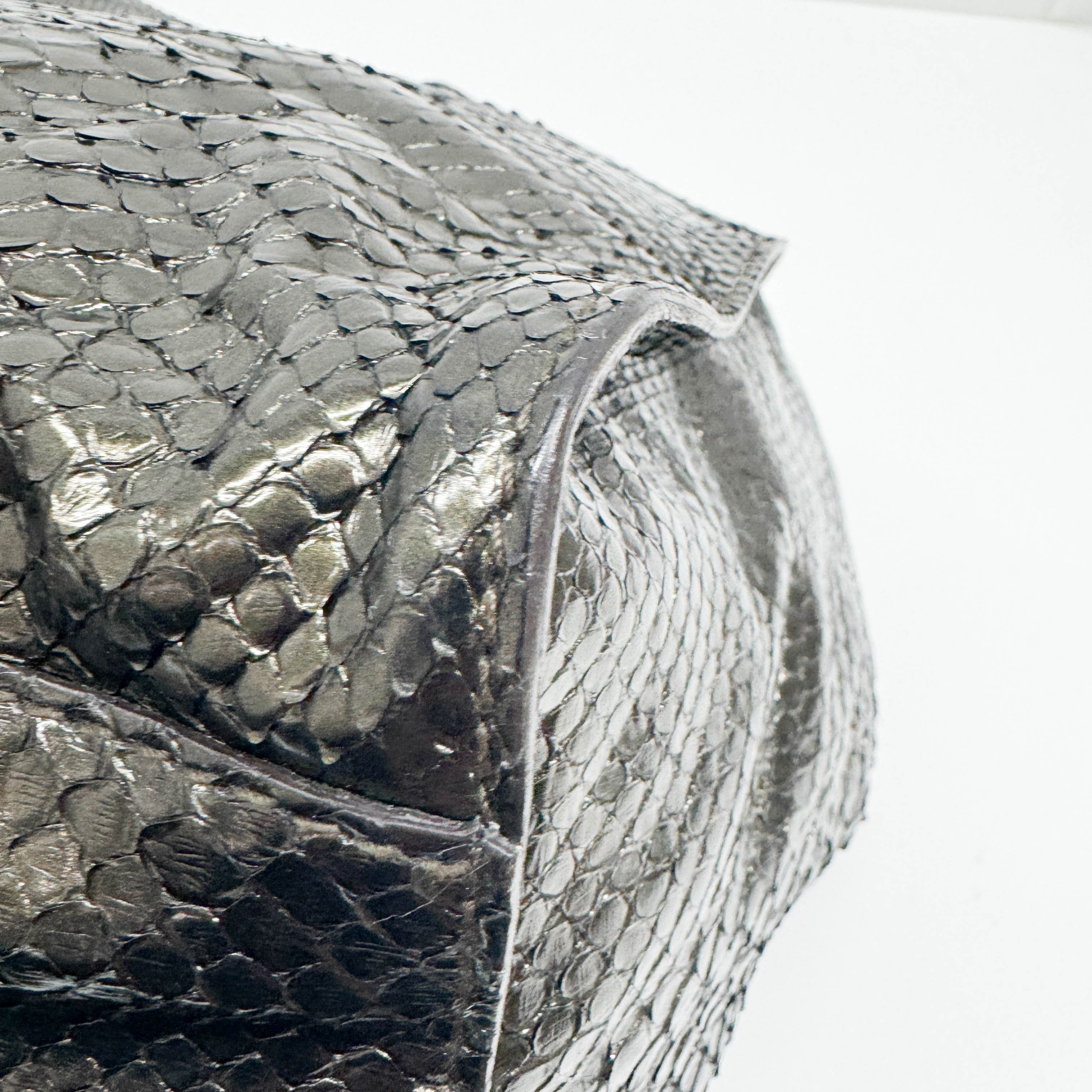 Stirrup Dark Bronze Python Embossed Leather Hobo Shoulder Bag