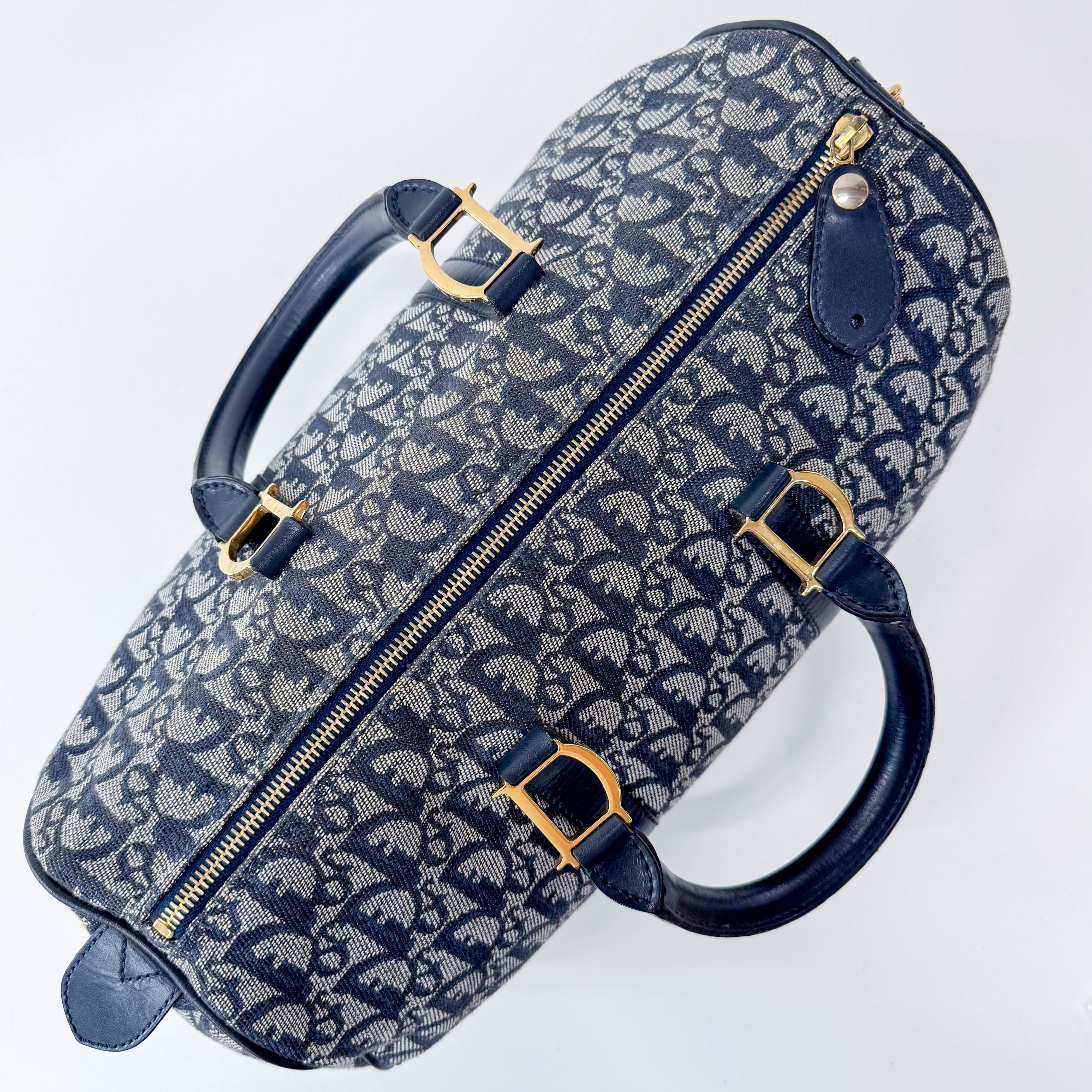 Trotter Boston Navy Oblique Tweed Shoulder Bag