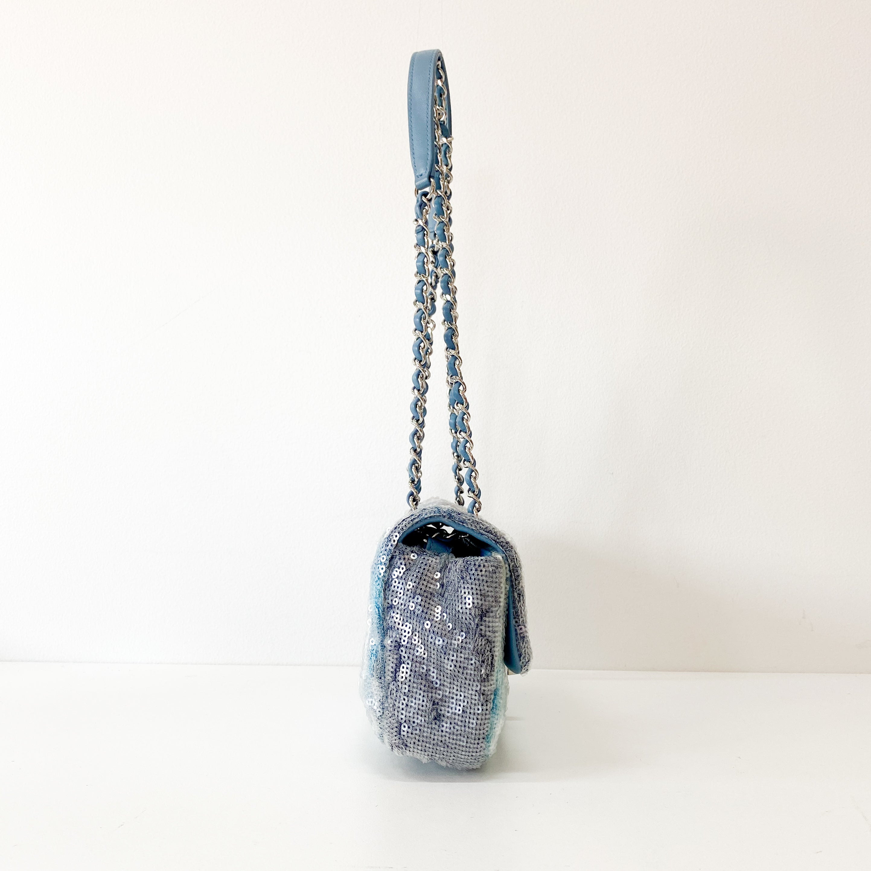 Waterfall Timeless Classic Single Flap Blue Sequin Bag