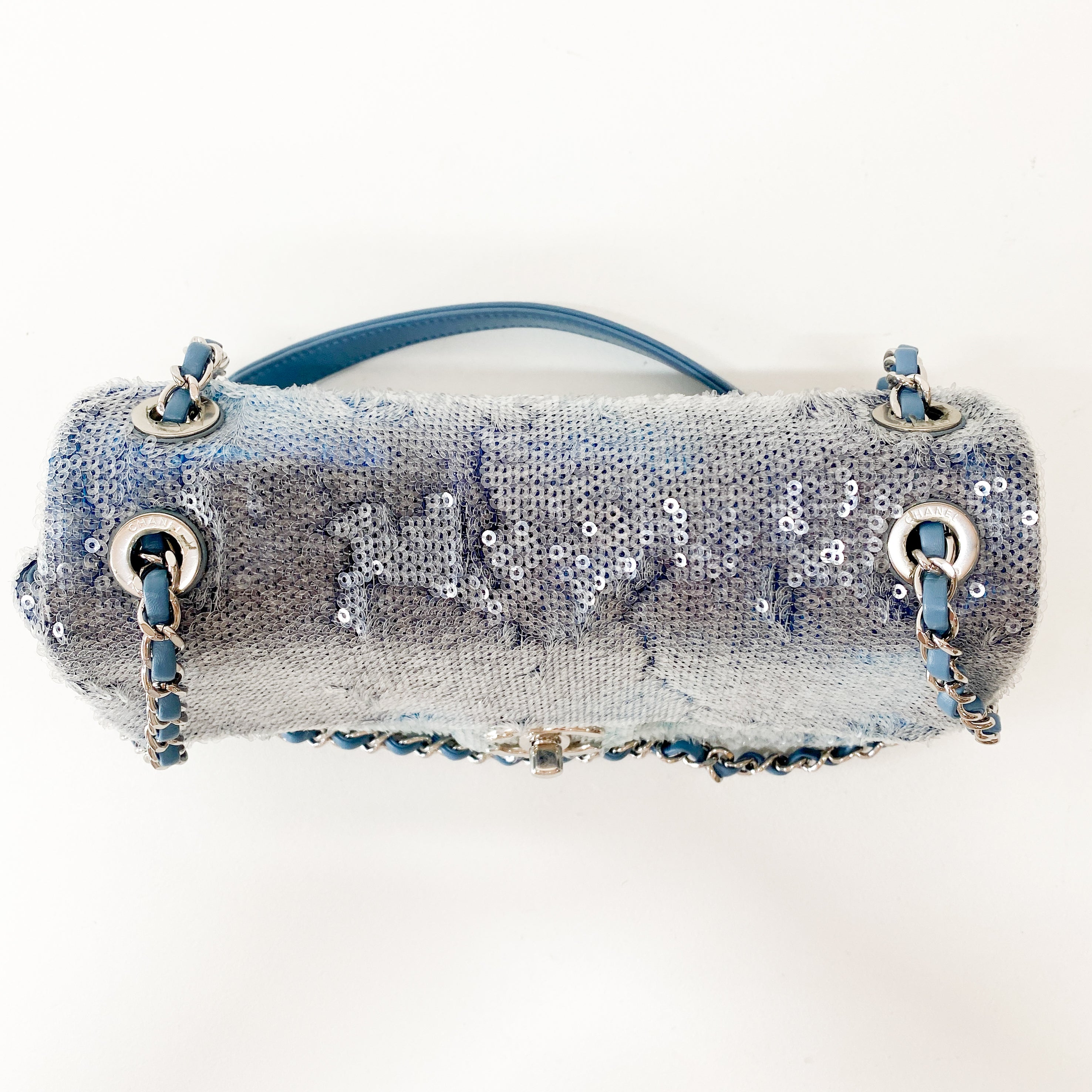 Waterfall Timeless Classic Single Flap Blue Sequin Bag