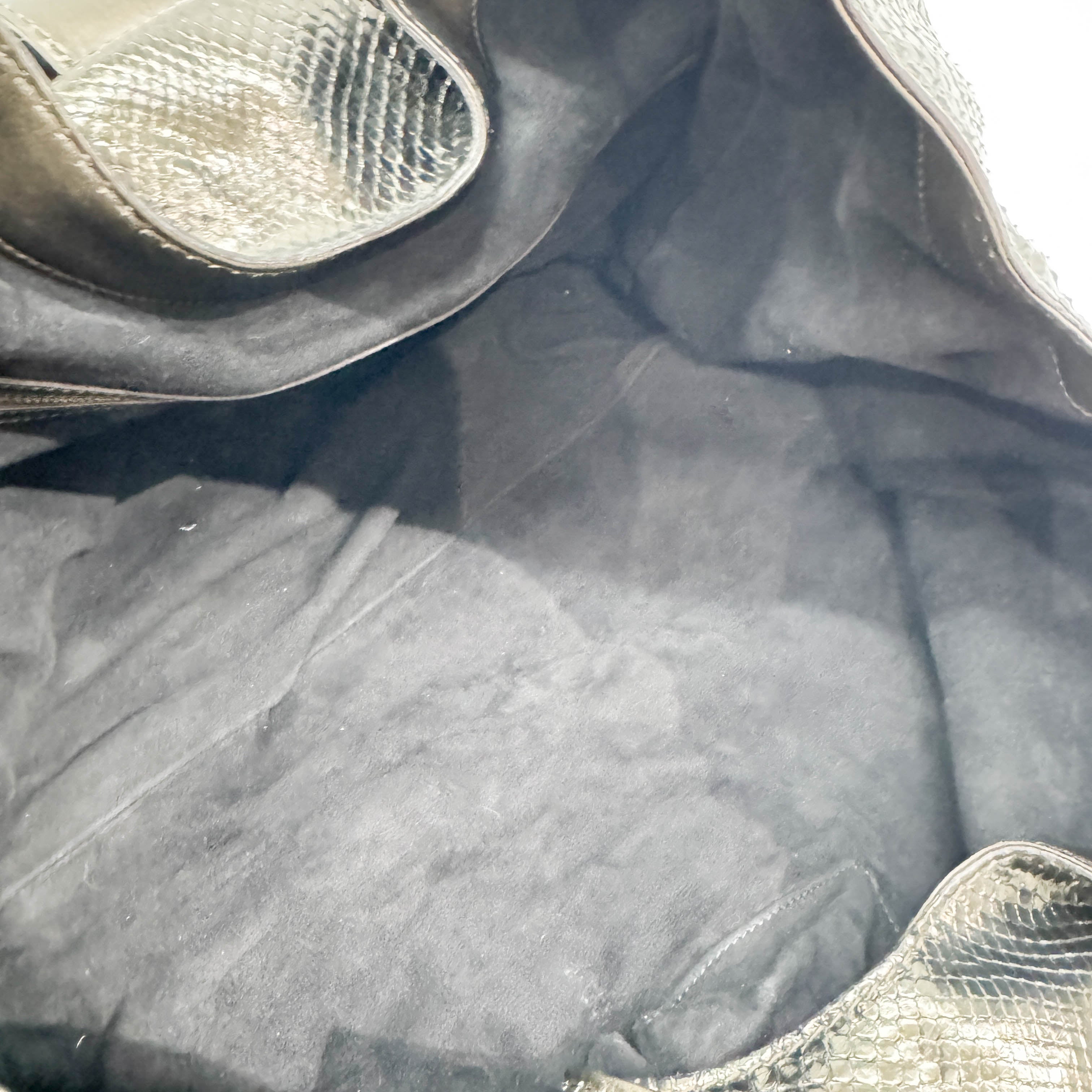 Stirrup Dark Bronze Python Embossed Leather Hobo Shoulder Bag