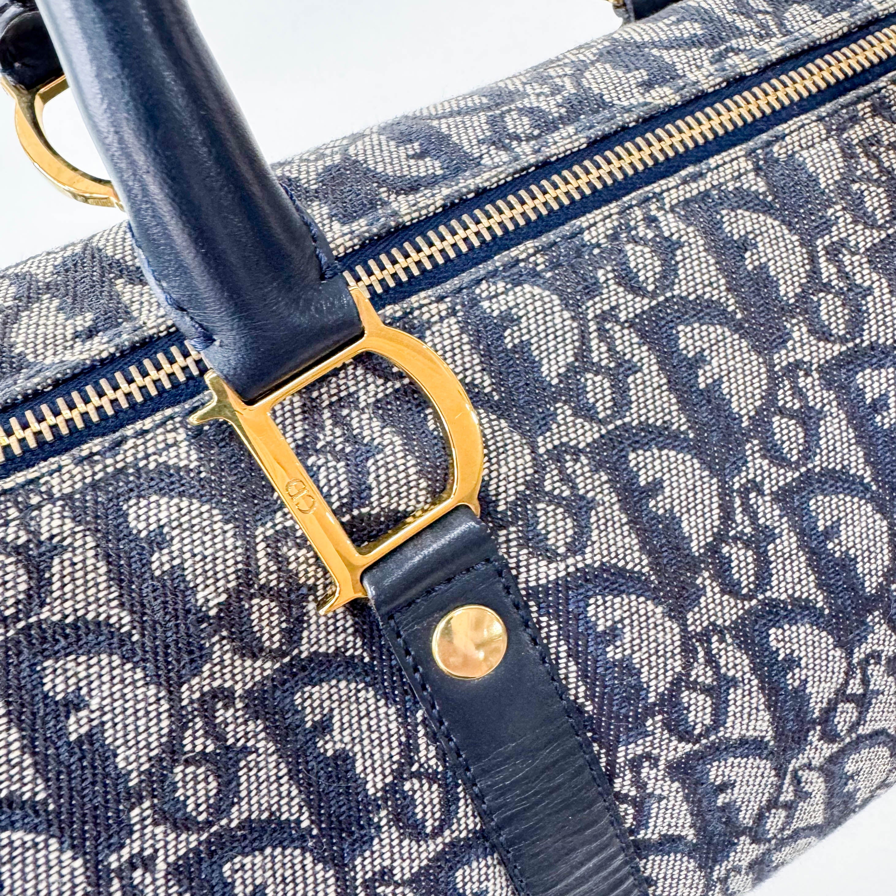Trotter Boston Navy Oblique Tweed Shoulder Bag