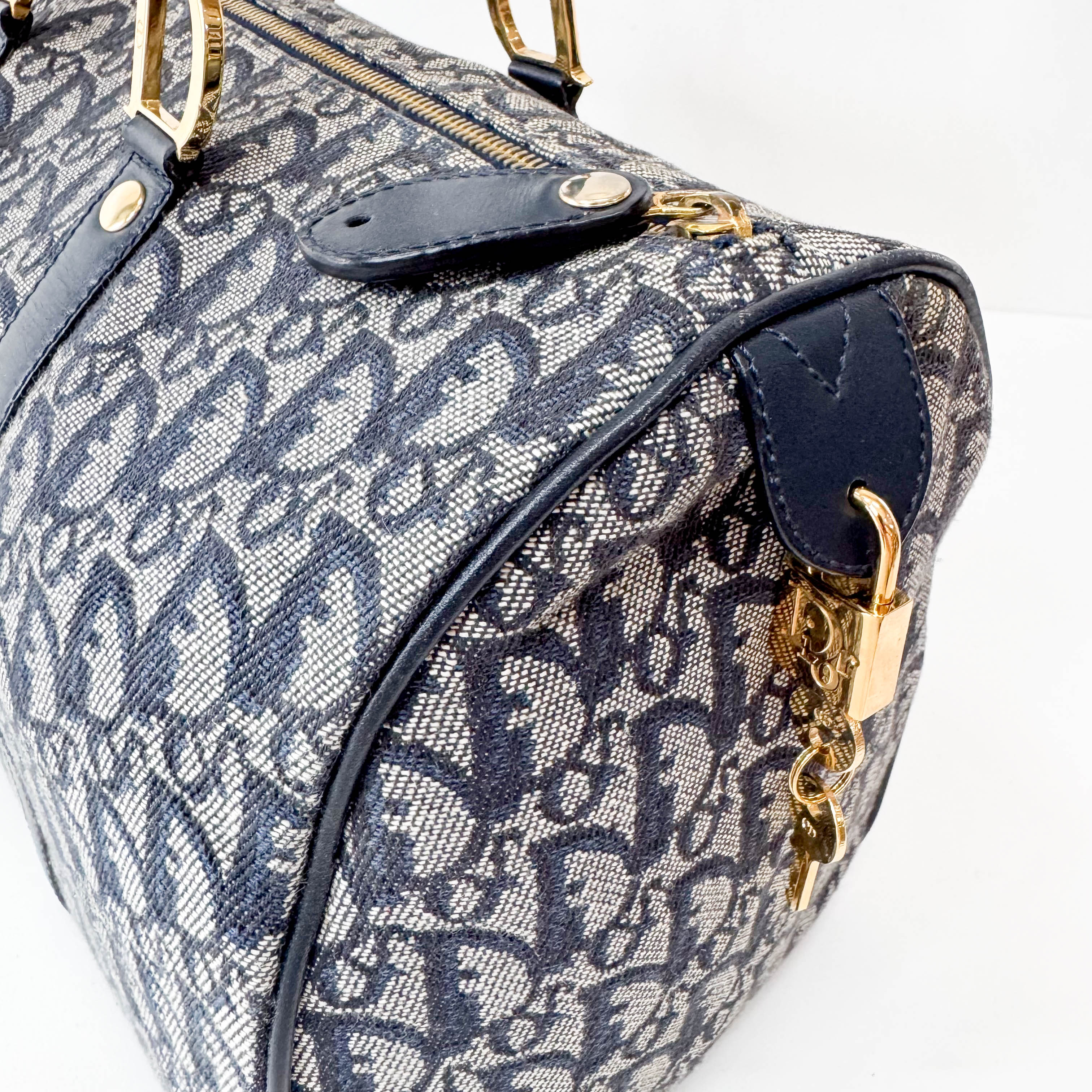 Trotter Boston Navy Oblique Tweed Shoulder Bag