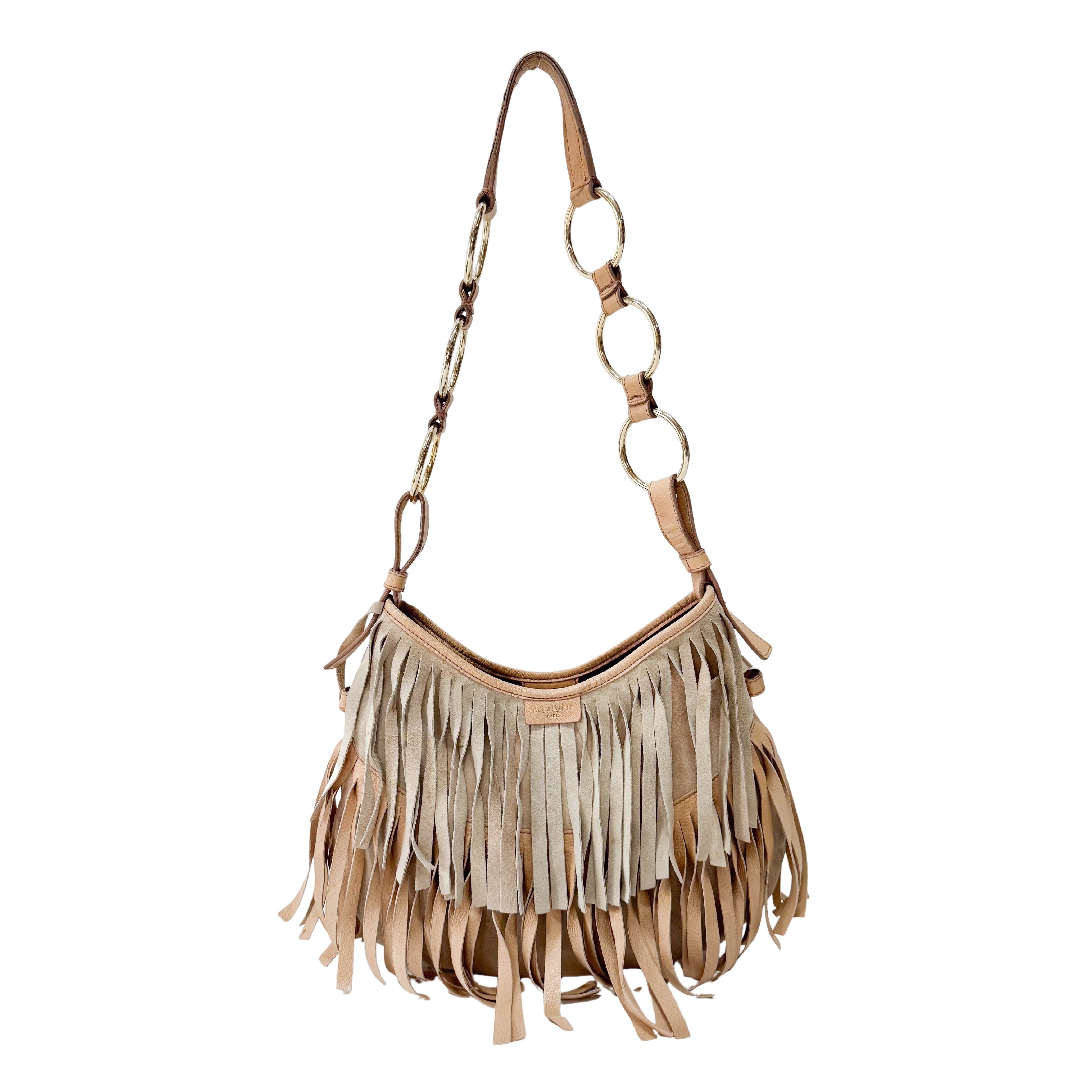 Rive Gauche Beige Suede Fringe Boheme Bag