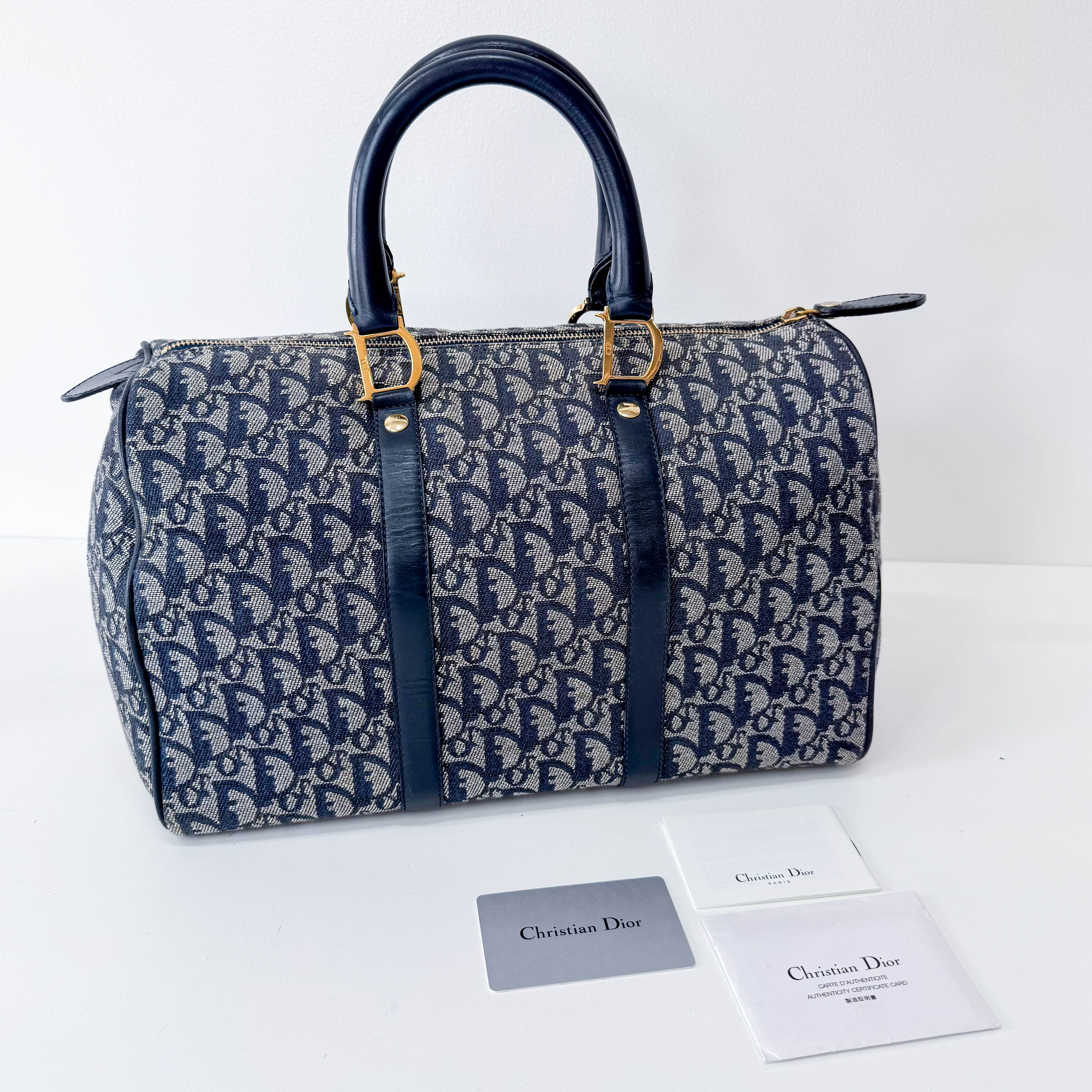 Trotter Boston Navy Oblique Tweed Shoulder Bag