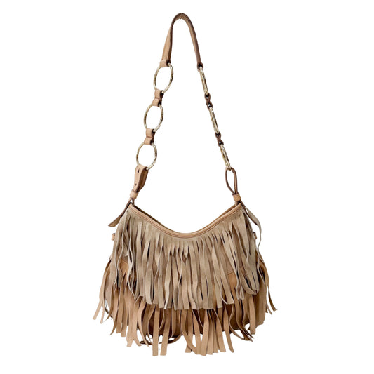 Rive Gauche Beige Suede Fringe Boheme Bag