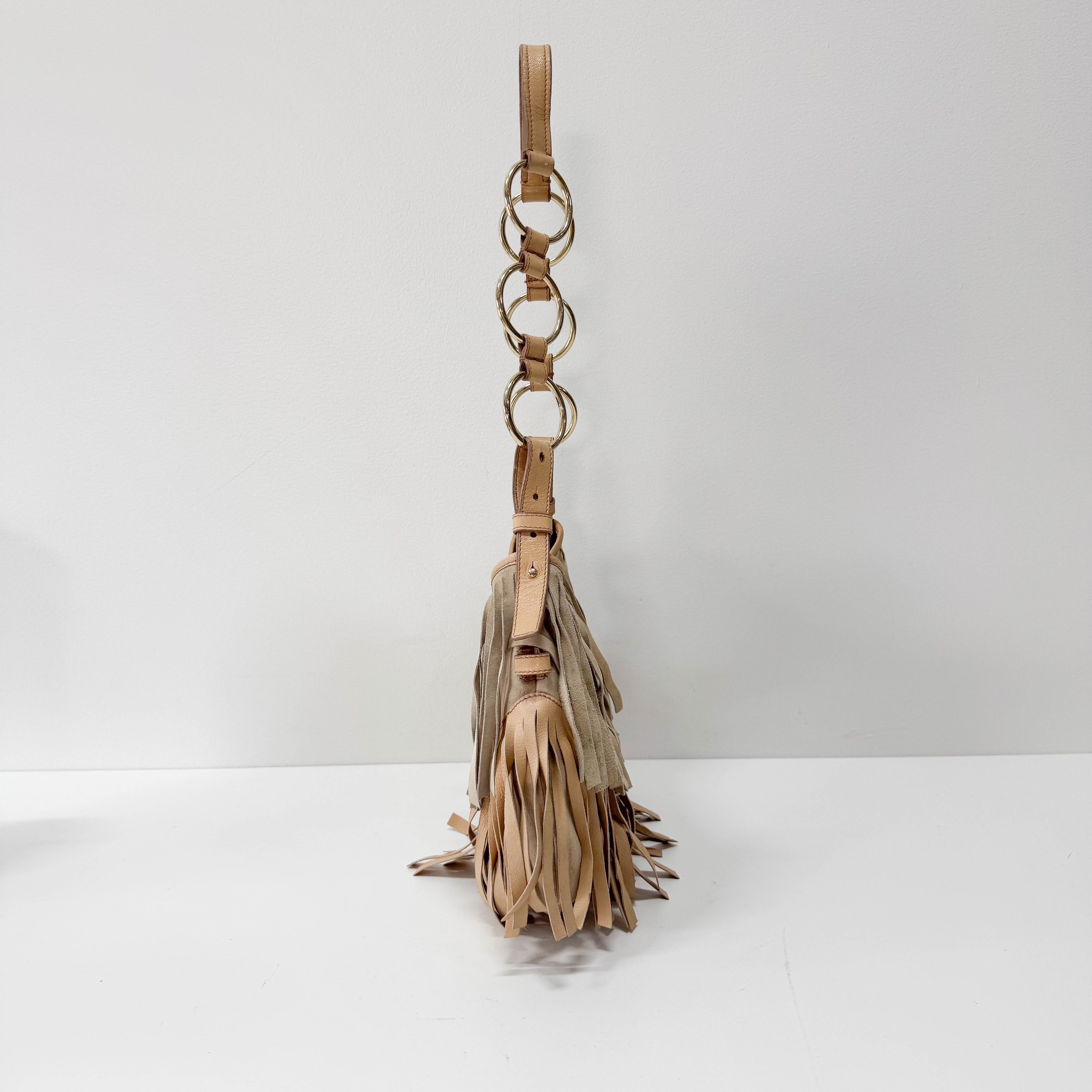 Rive Gauche Beige Suede Fringe Boheme Bag