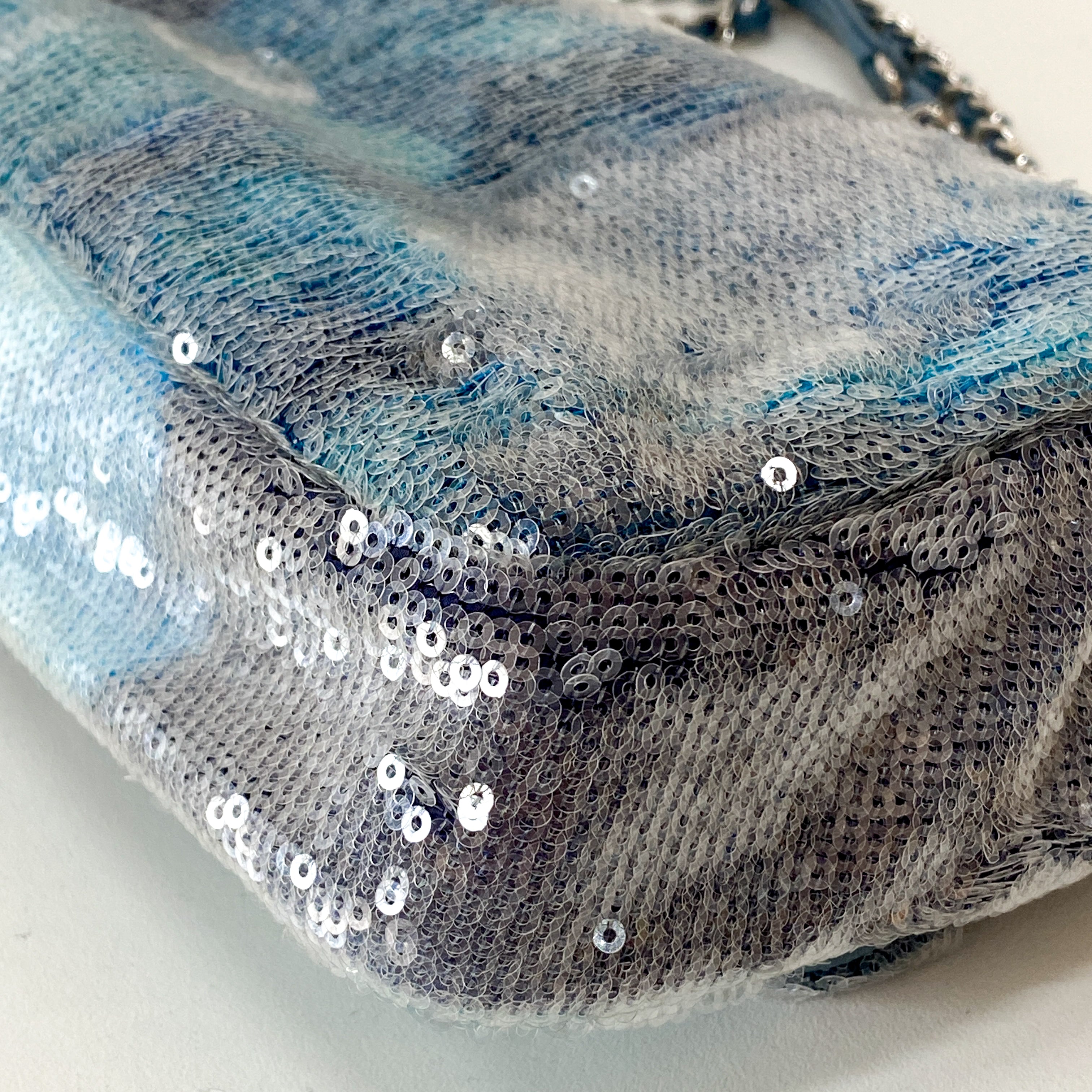 Waterfall Timeless Classic Single Flap Blue Sequin Bag