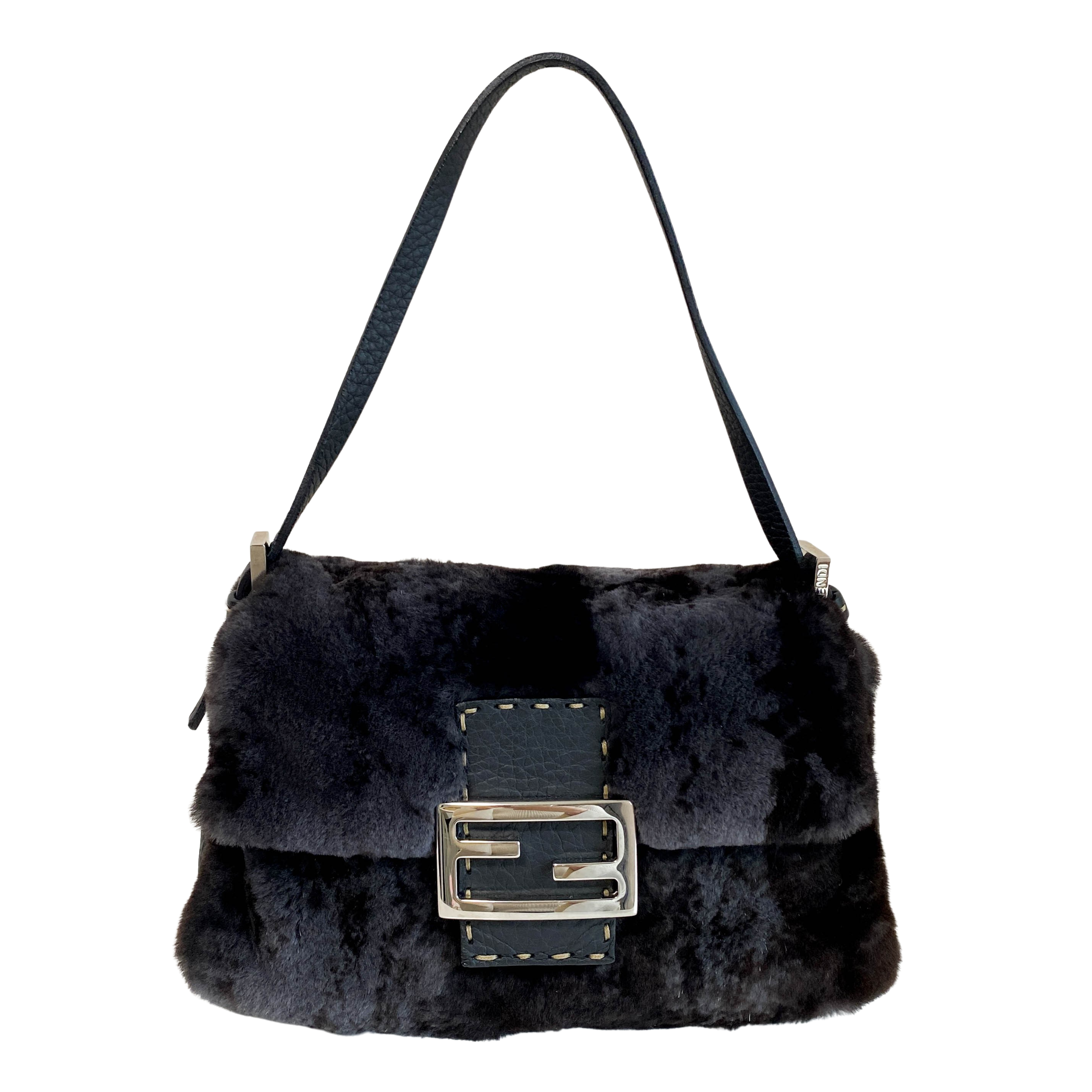Mini Mamma Baguette Black Fur and Leather