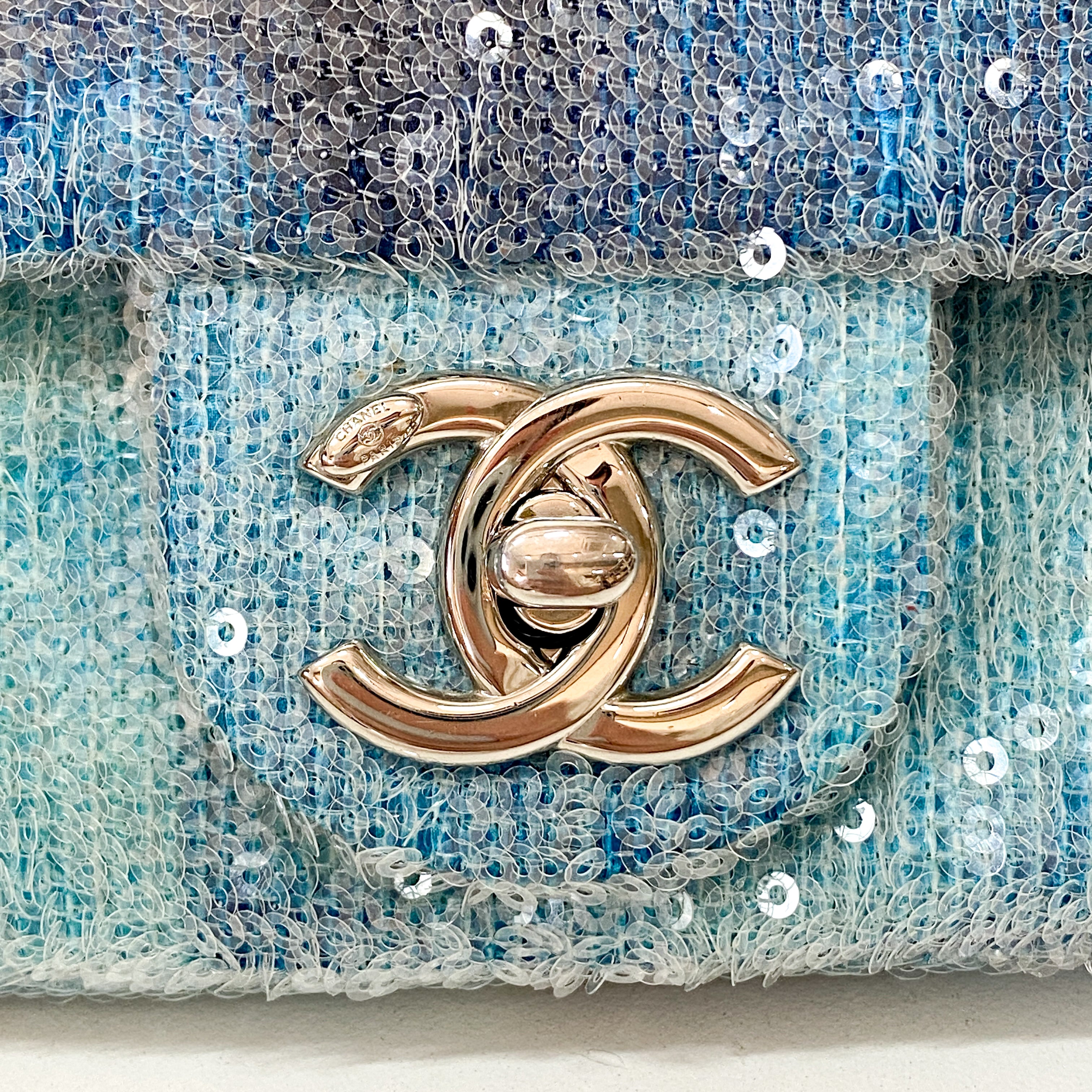 Waterfall Timeless Classic Single Flap Blue Sequin Bag