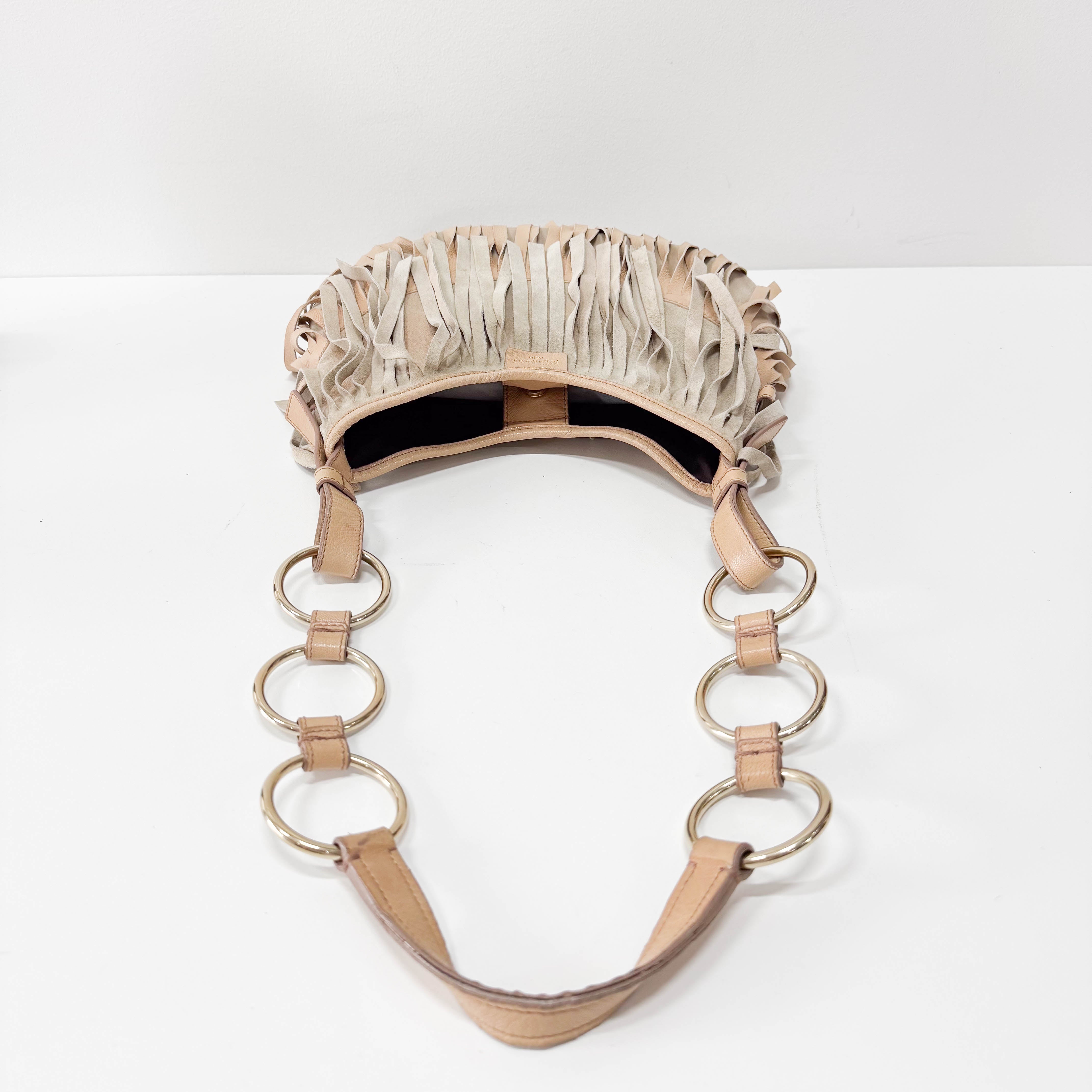 Rive Gauche Beige Suede Fringe Boheme Bag