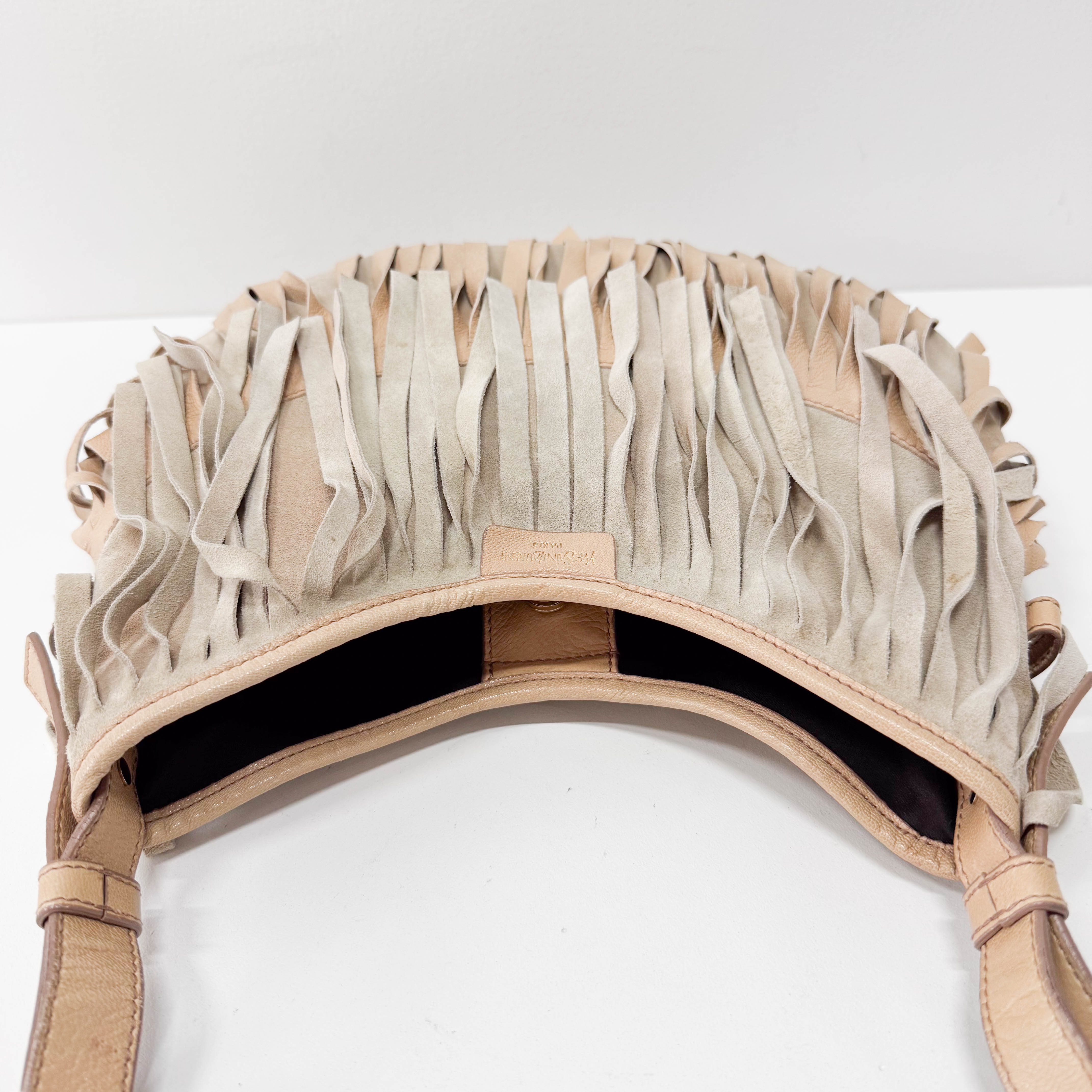 Rive Gauche Beige Suede Fringe Boheme Bag