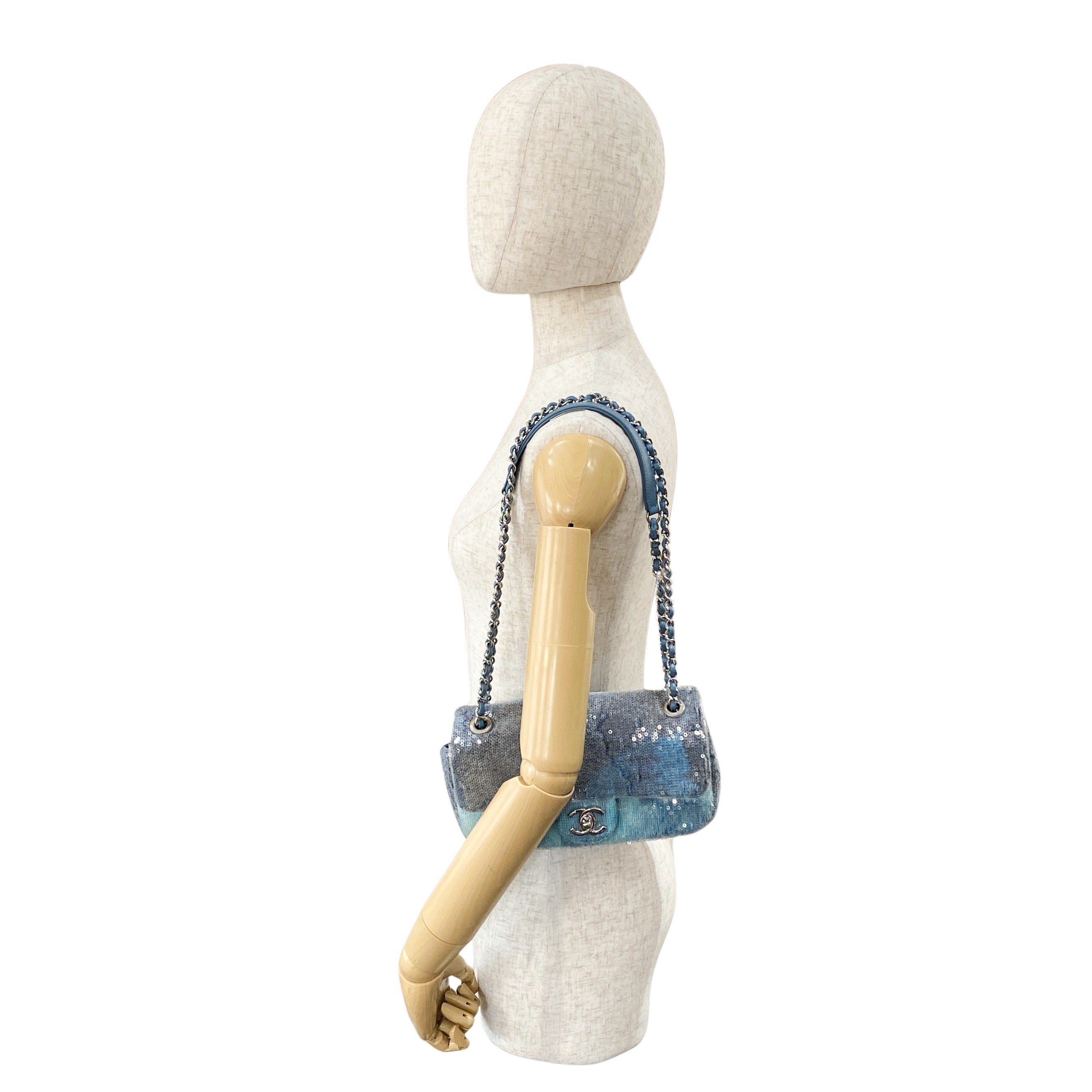 Waterfall Timeless Classic Single Flap Blue Sequin Bag