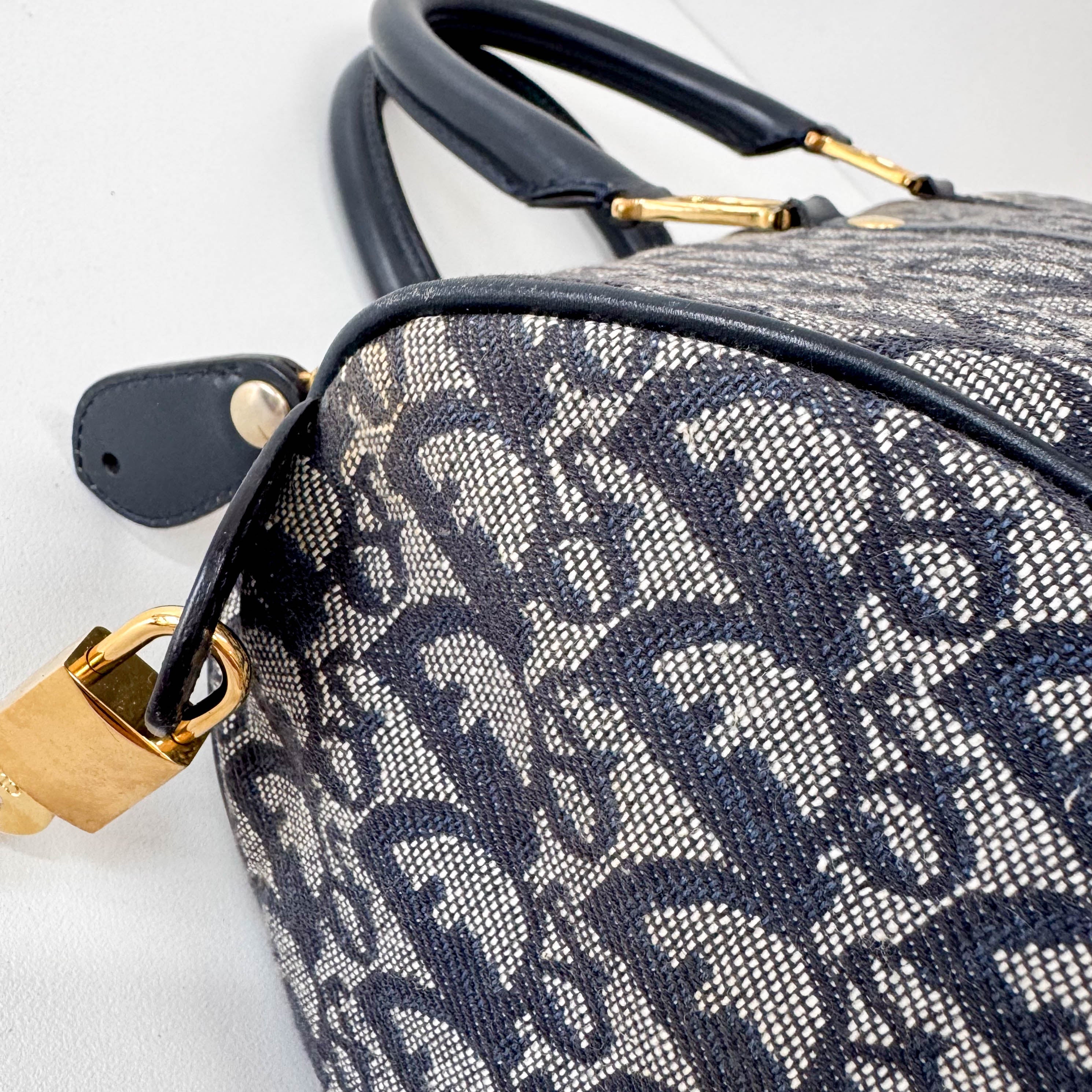 Trotter Boston Navy Oblique Tweed Shoulder Bag