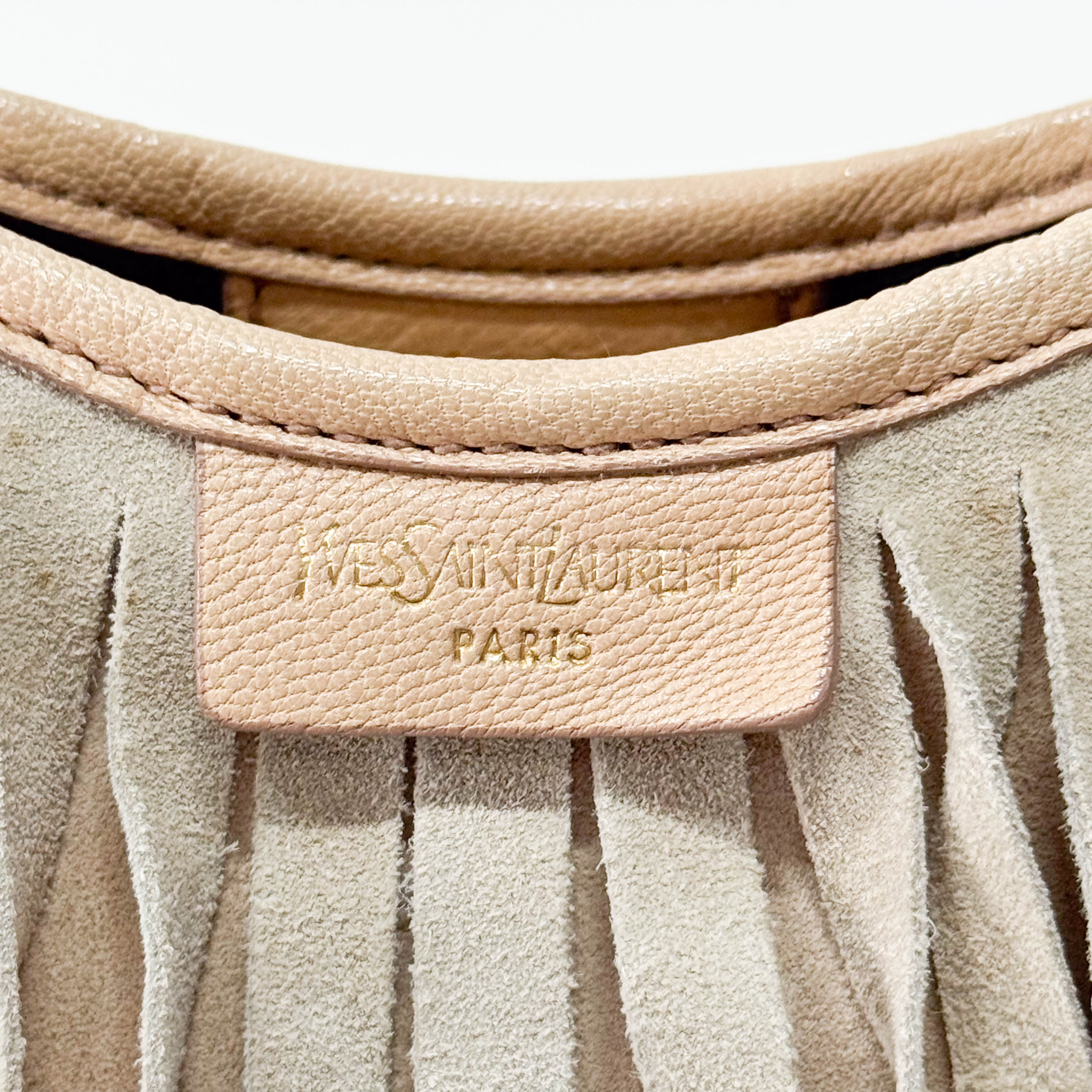 Rive Gauche Beige Suede Fringe Boheme Bag