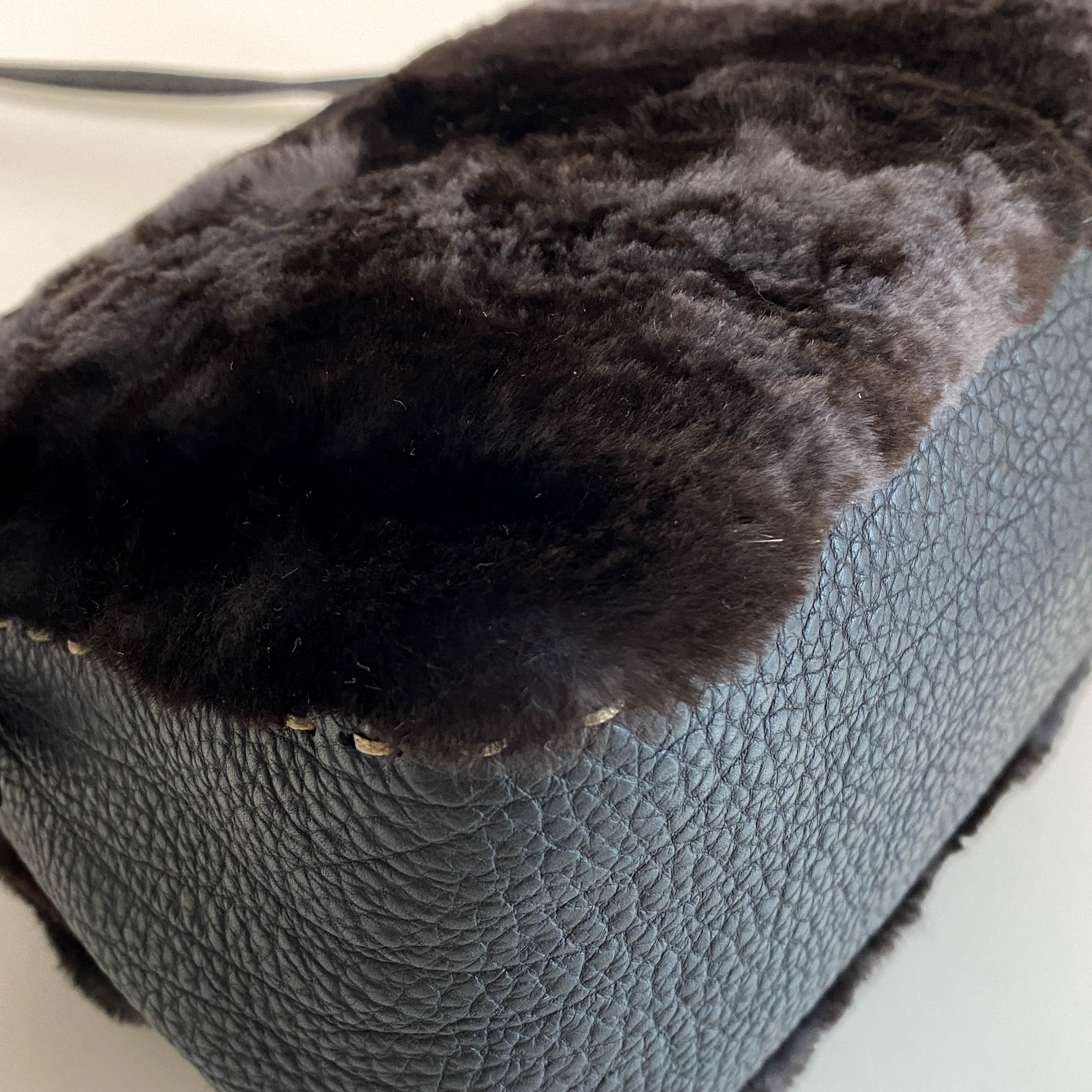 Mini Mamma Baguette Black Fur and Leather