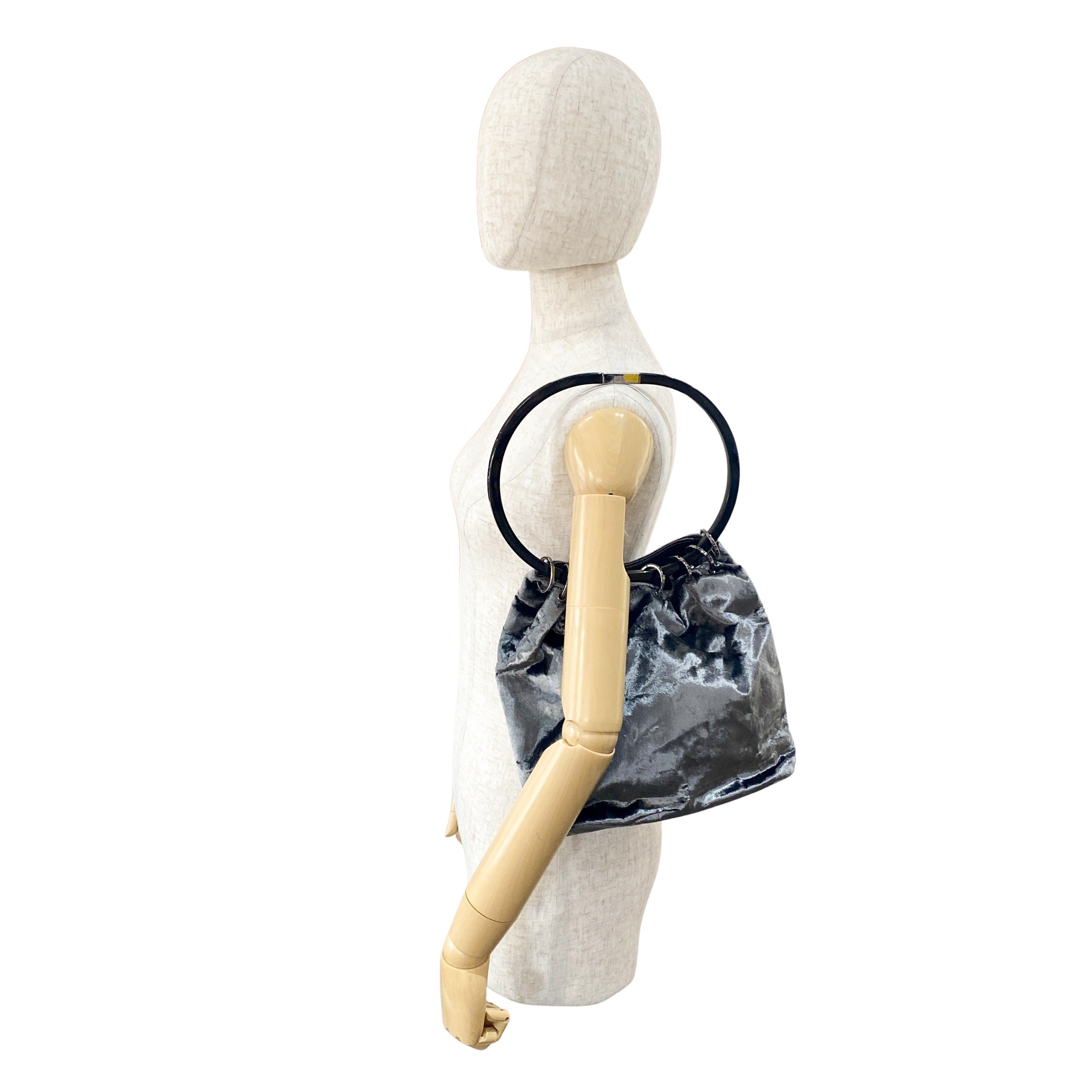 Silver Velvet Shoulder Bag