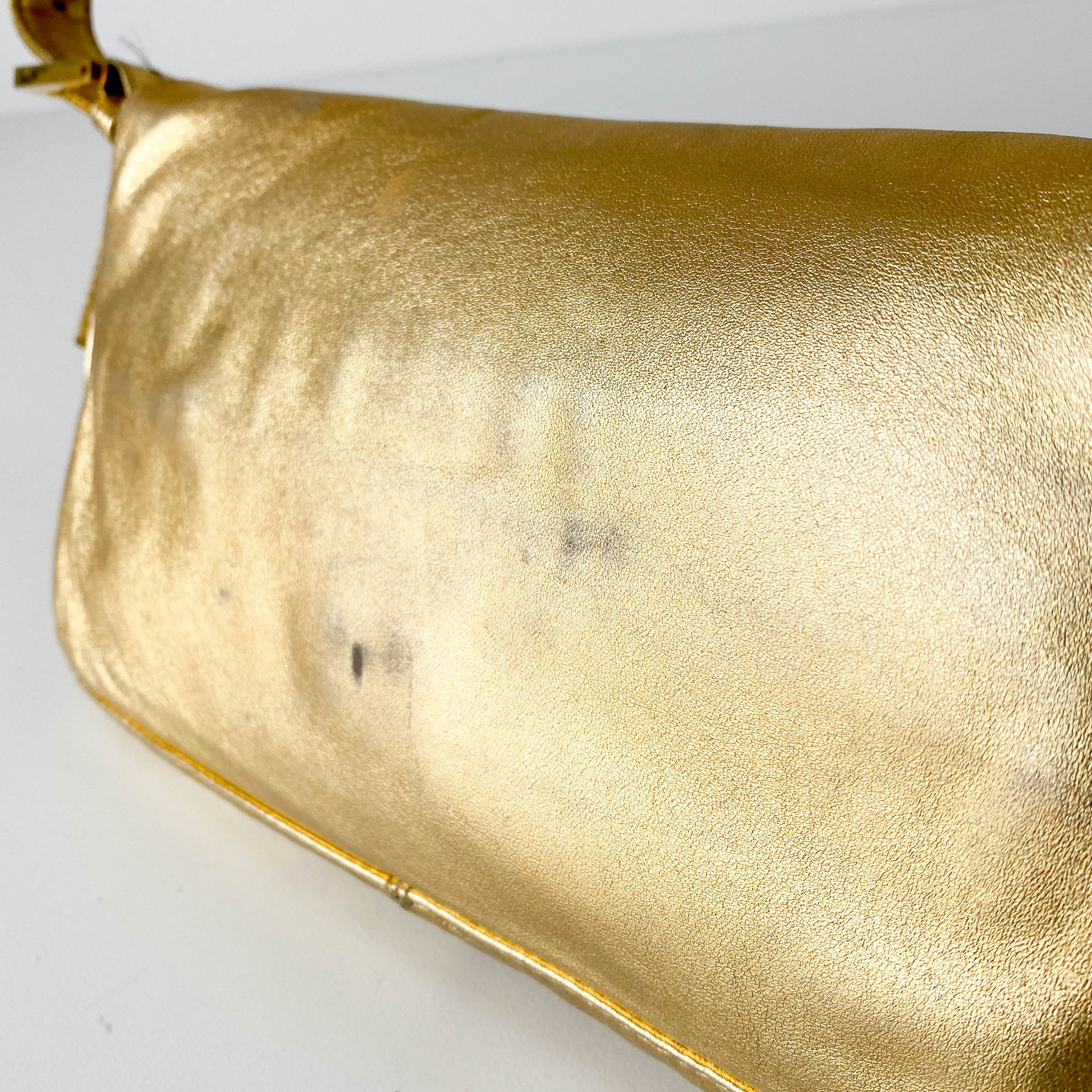 Baguette Gold Leather Rhinsotne Hardware Shoulder Bag