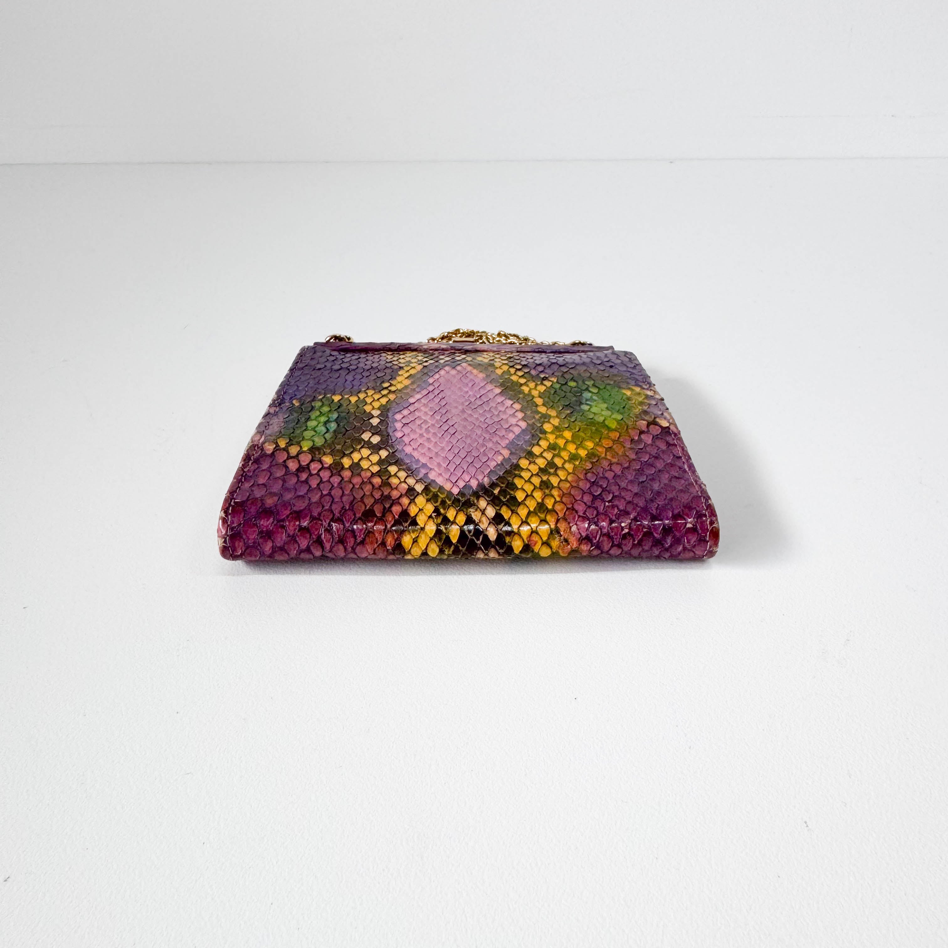 Multi-color Phyton Coin Case with Chain Strap