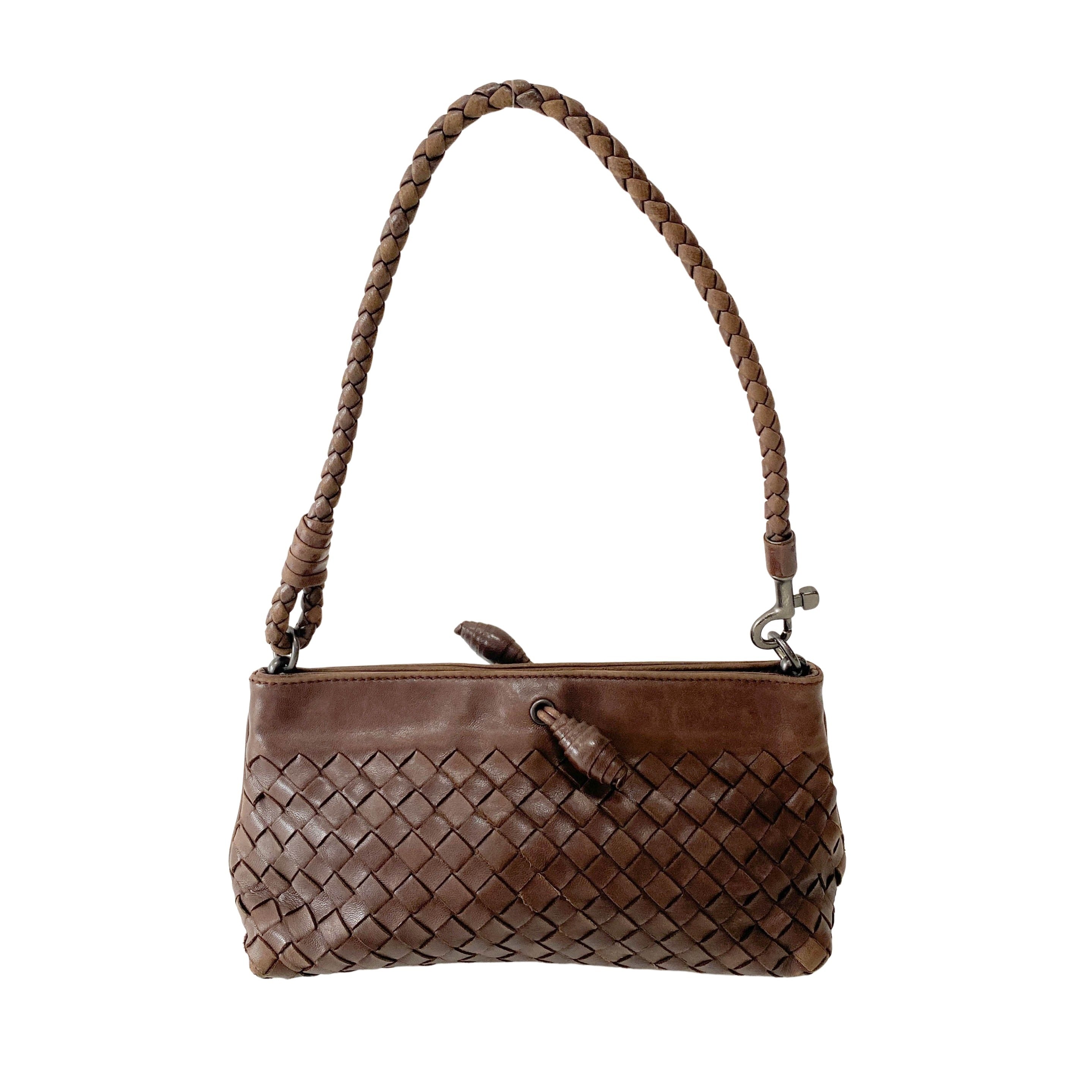 Intrecciato Brown Leather Shoulder Bag