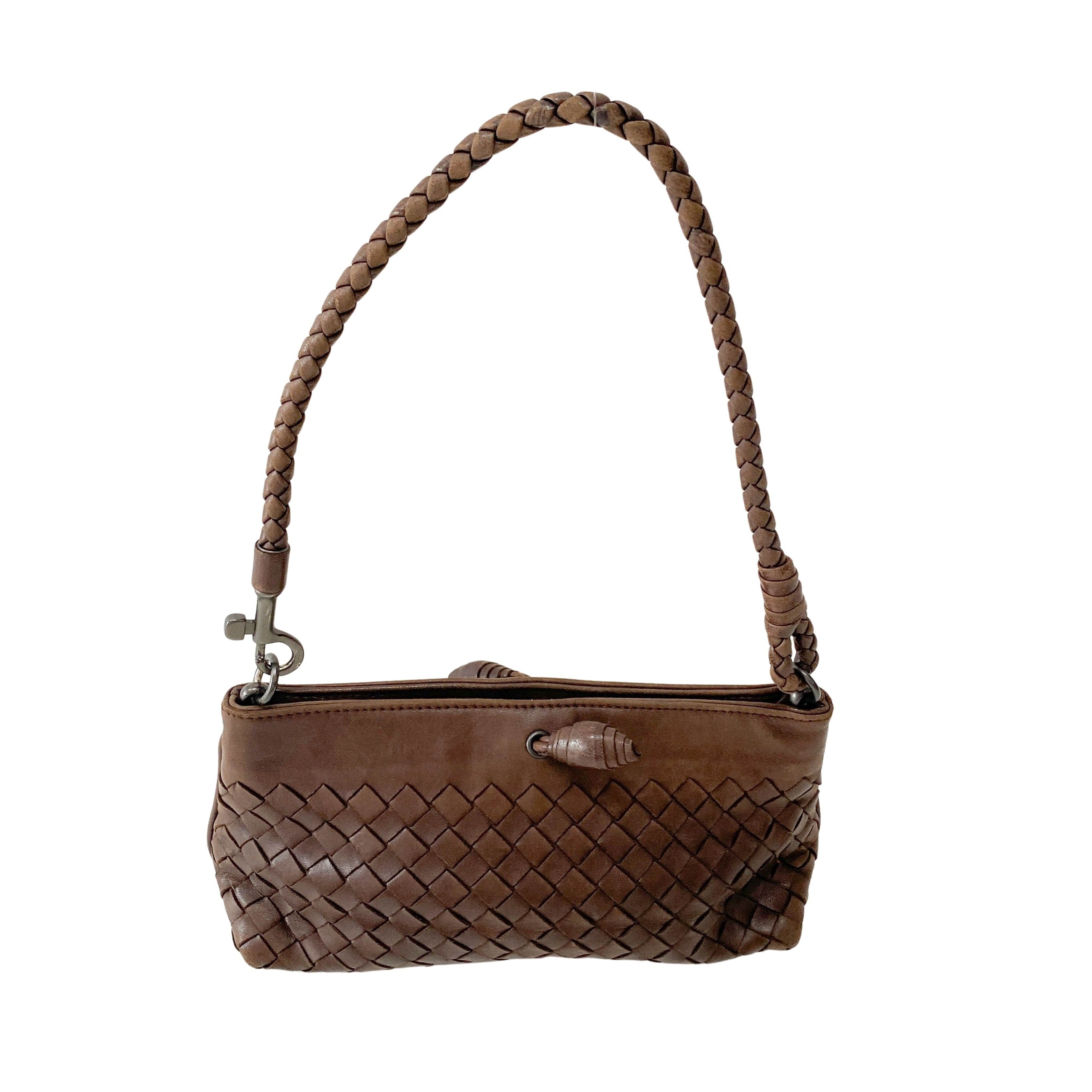Intrecciato Brown Leather Shoulder Bag