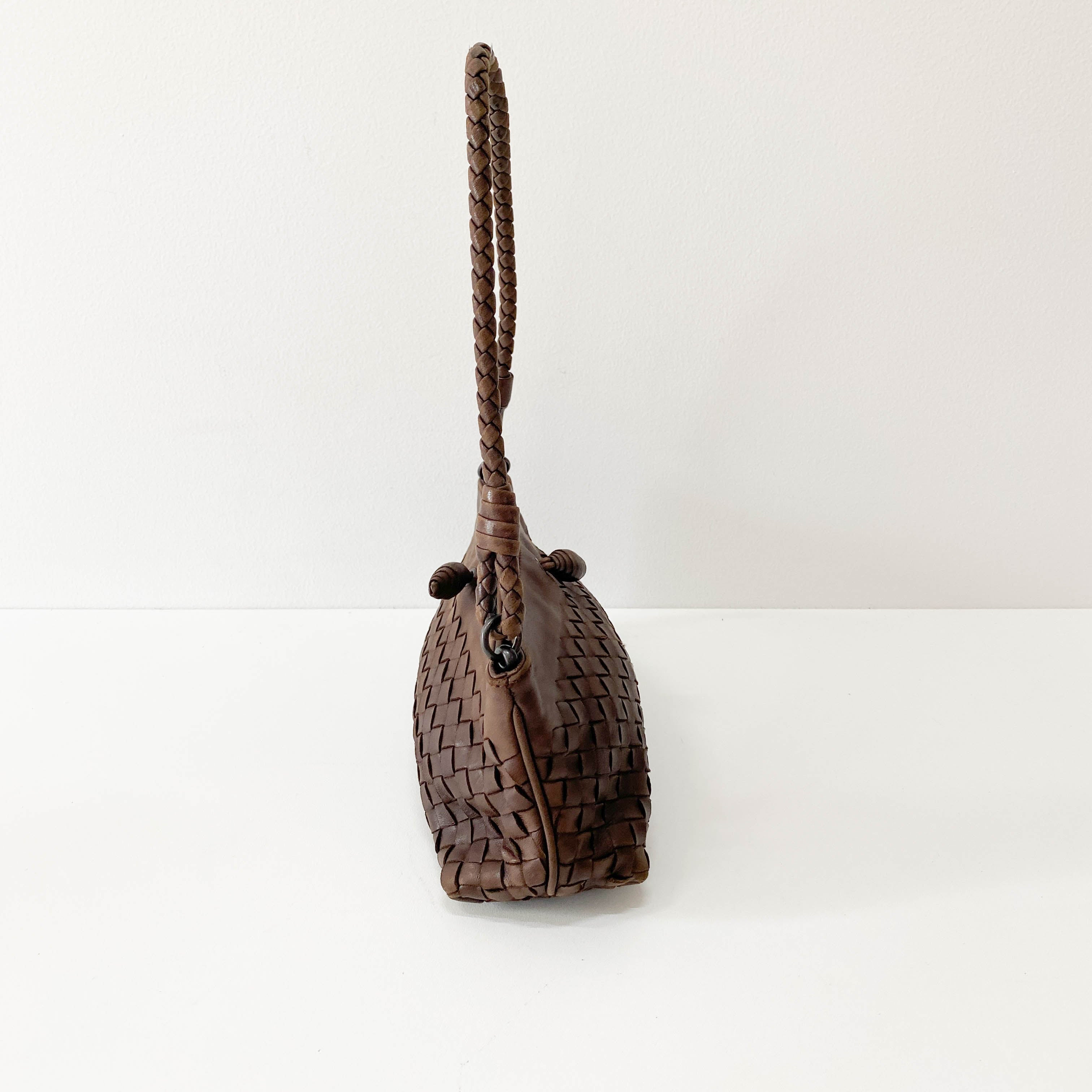 Intrecciato Brown Leather Shoulder Bag